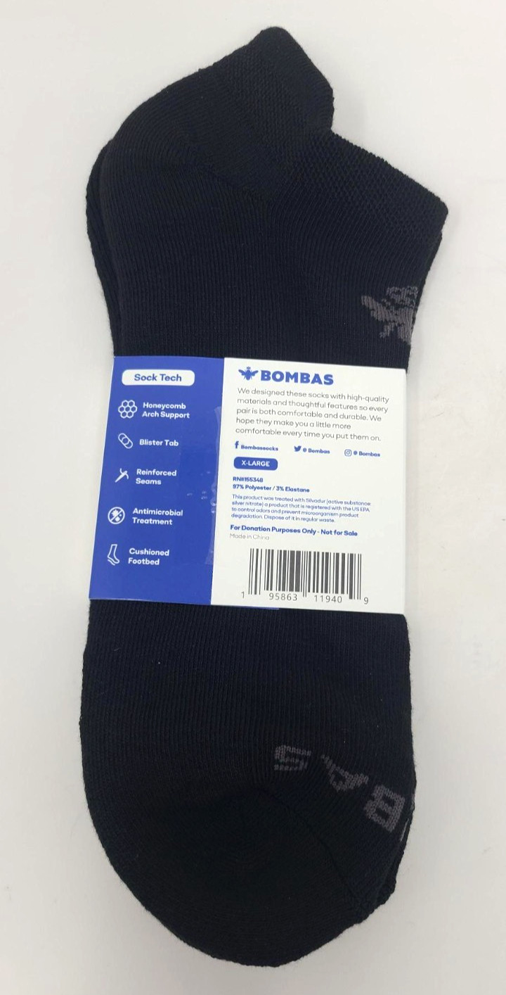Bombas Black Socks Size XL Ankle 5 Pairs NEW