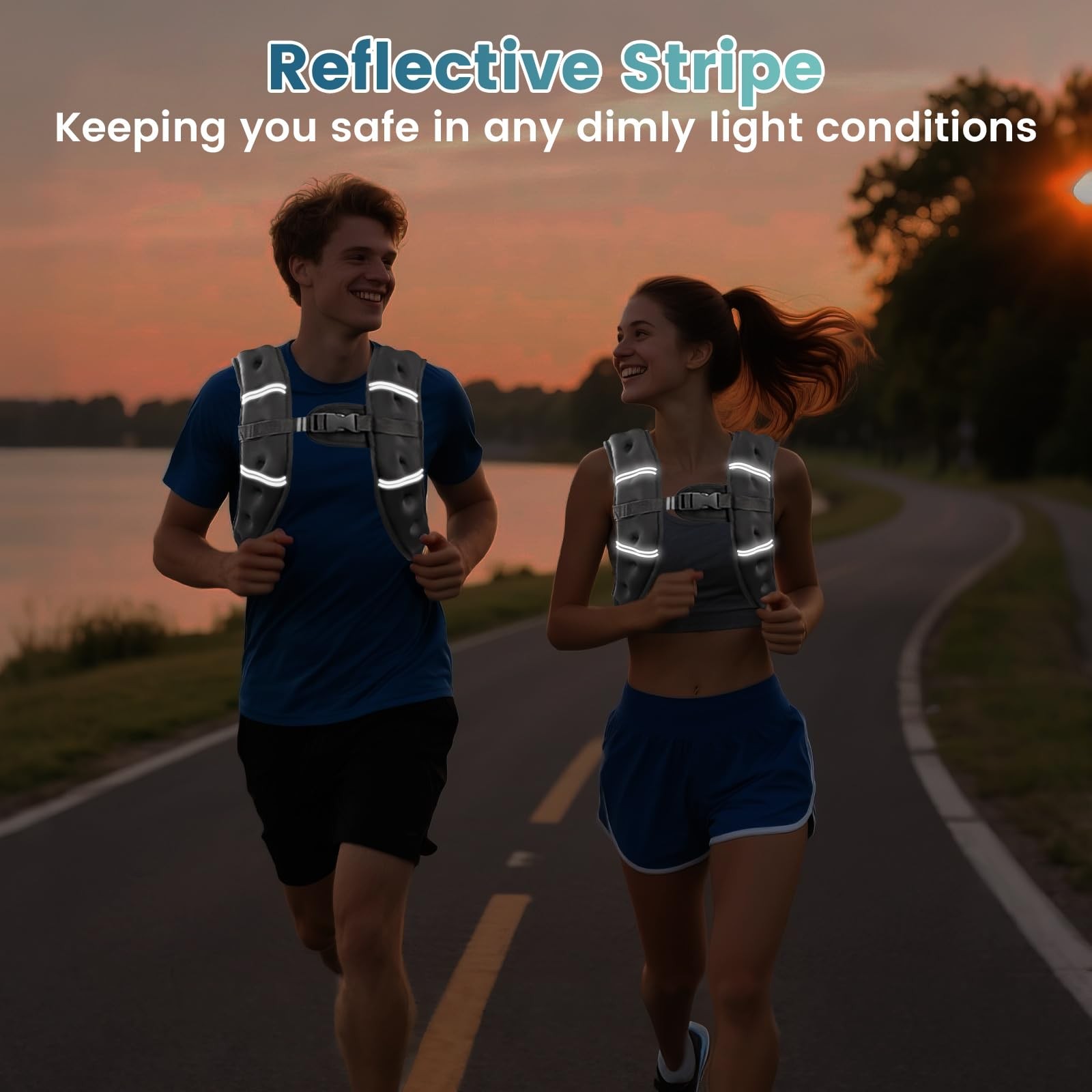 Weighted Vest Reflective Stripe Adjustable Two Straps for Men Women 8lb