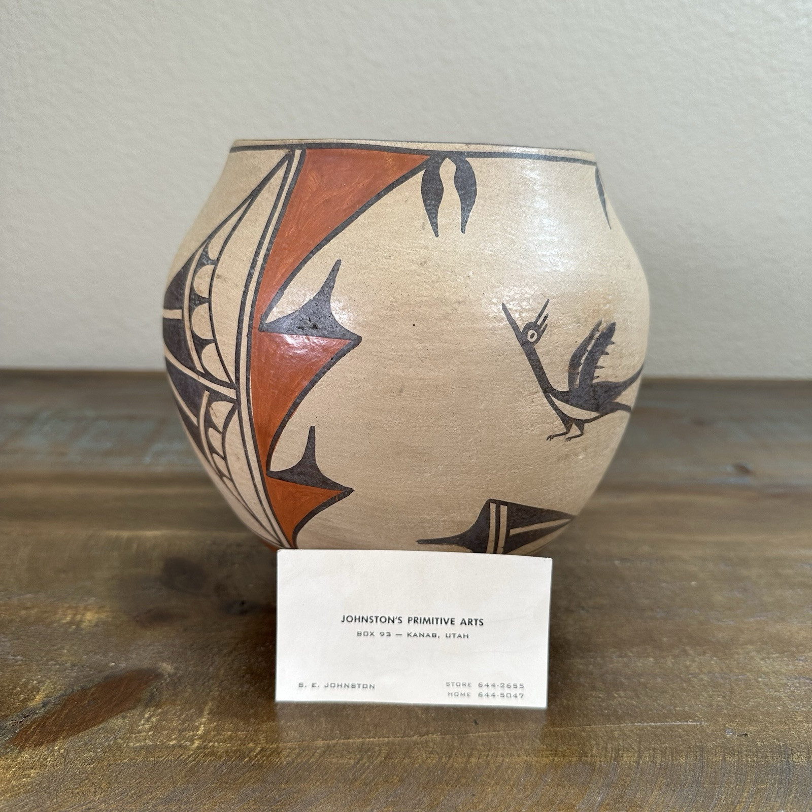 Unsigned Authentic New Mexico Zia Pueblo Indian Pottery Painted Bird Pot 7.5”