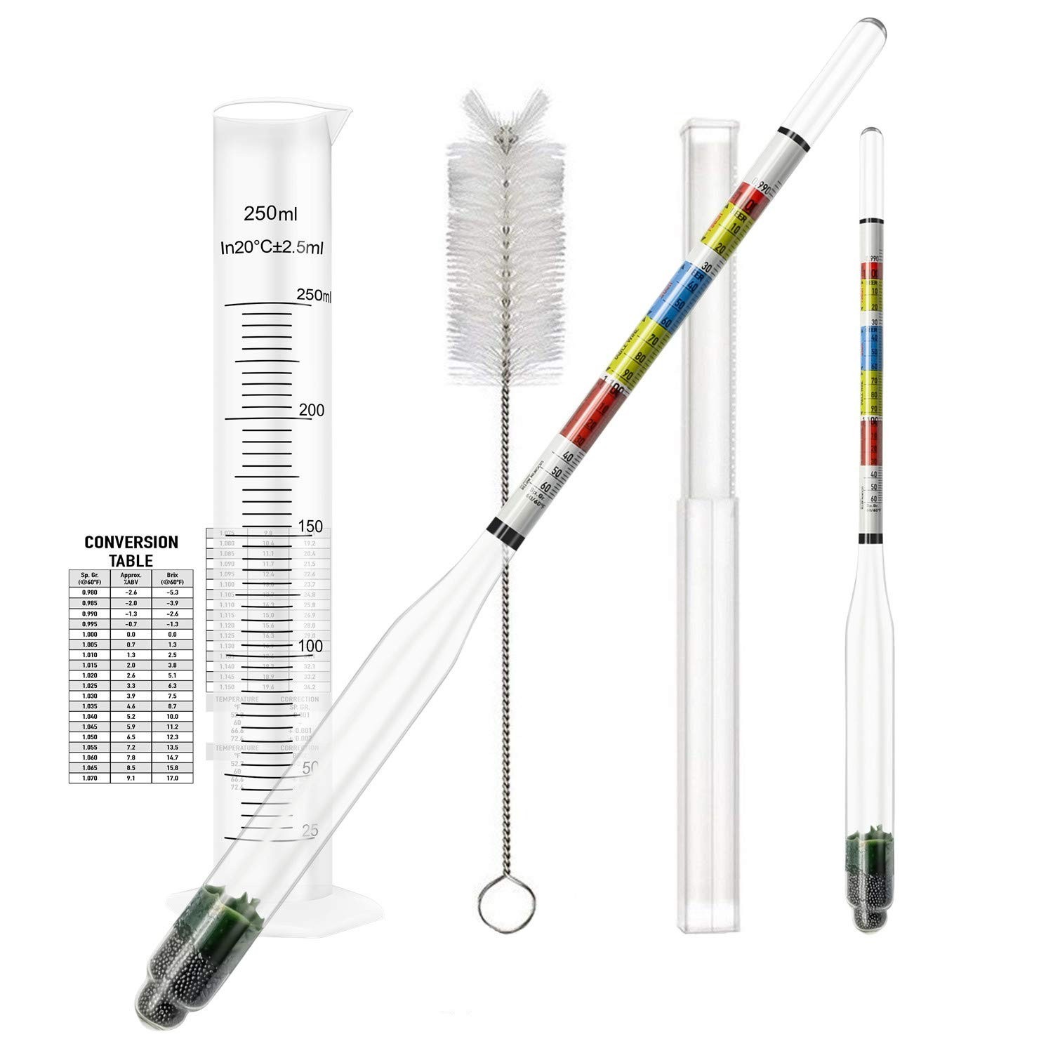 Triple Scale Alcohol Hydrometer(2 pcs)and Test Jar for Home Two Hydrometers
