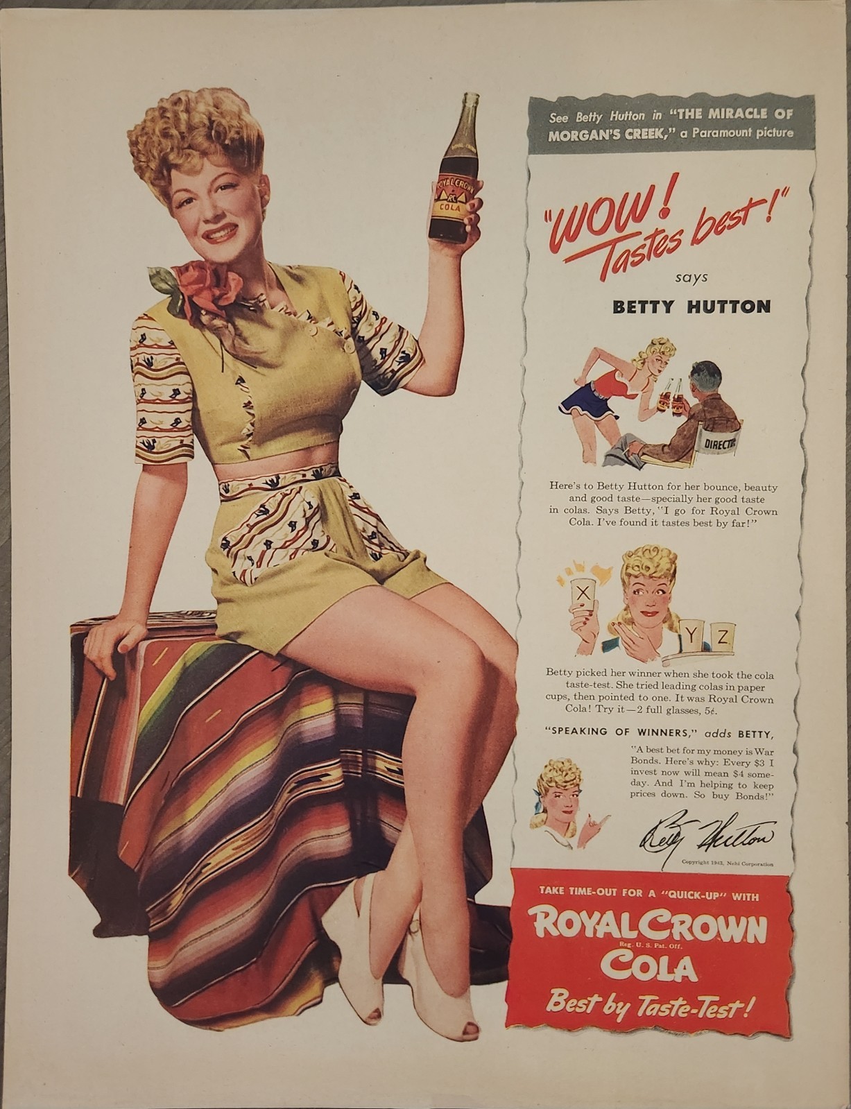 1943 Royal Crown Cola Soda Pop Vintage Ad Betty Hutton