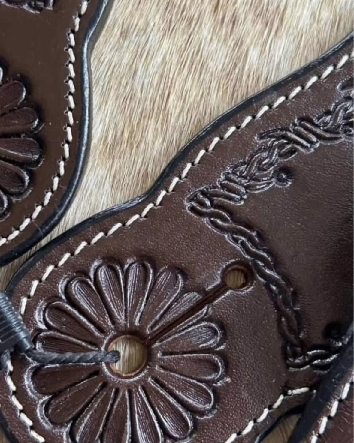 Adult Size Barbed Wire Tooled Top Grain Leather Western PAIR Spur Straps