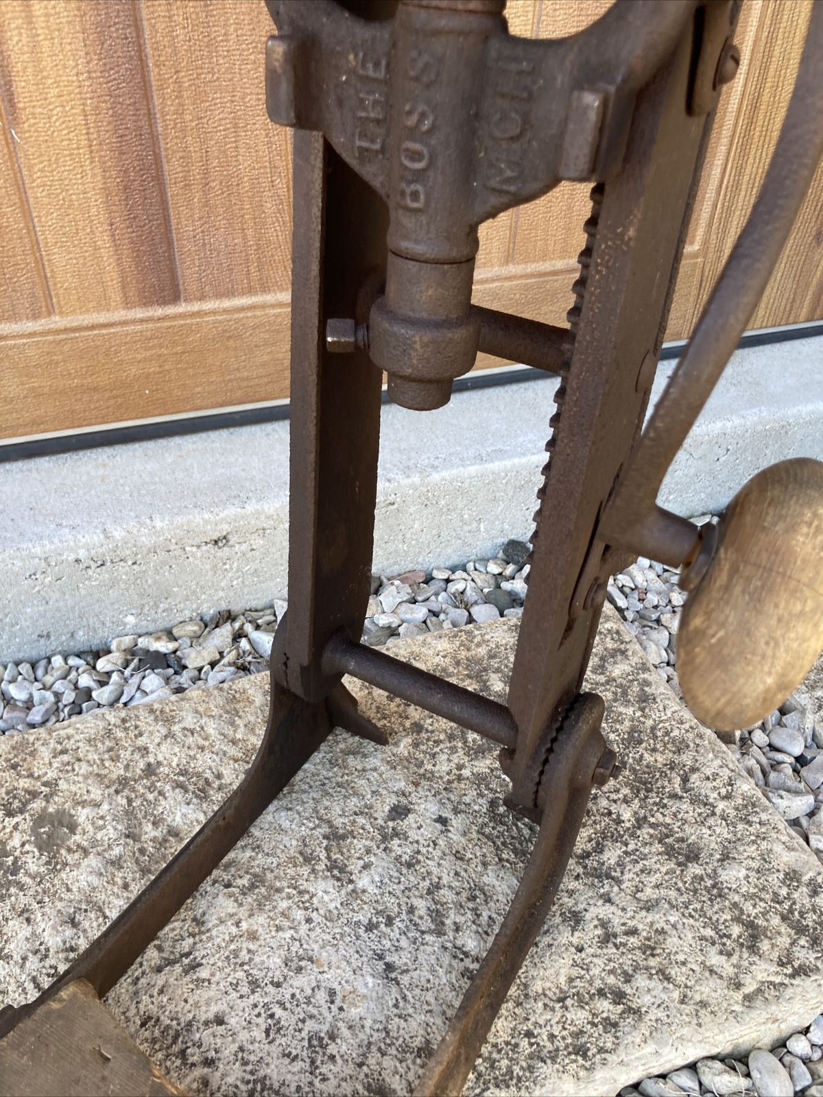 Antique Buckeye Boss Barn Beam Auger Drill Wood Cast Iron Anderson Indiana