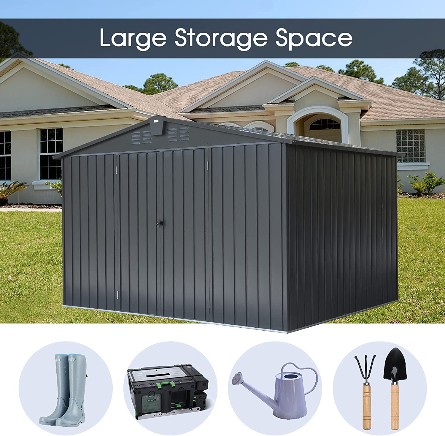 Domi 10' x 8' Metal Storage Shed with Lockable Door, New