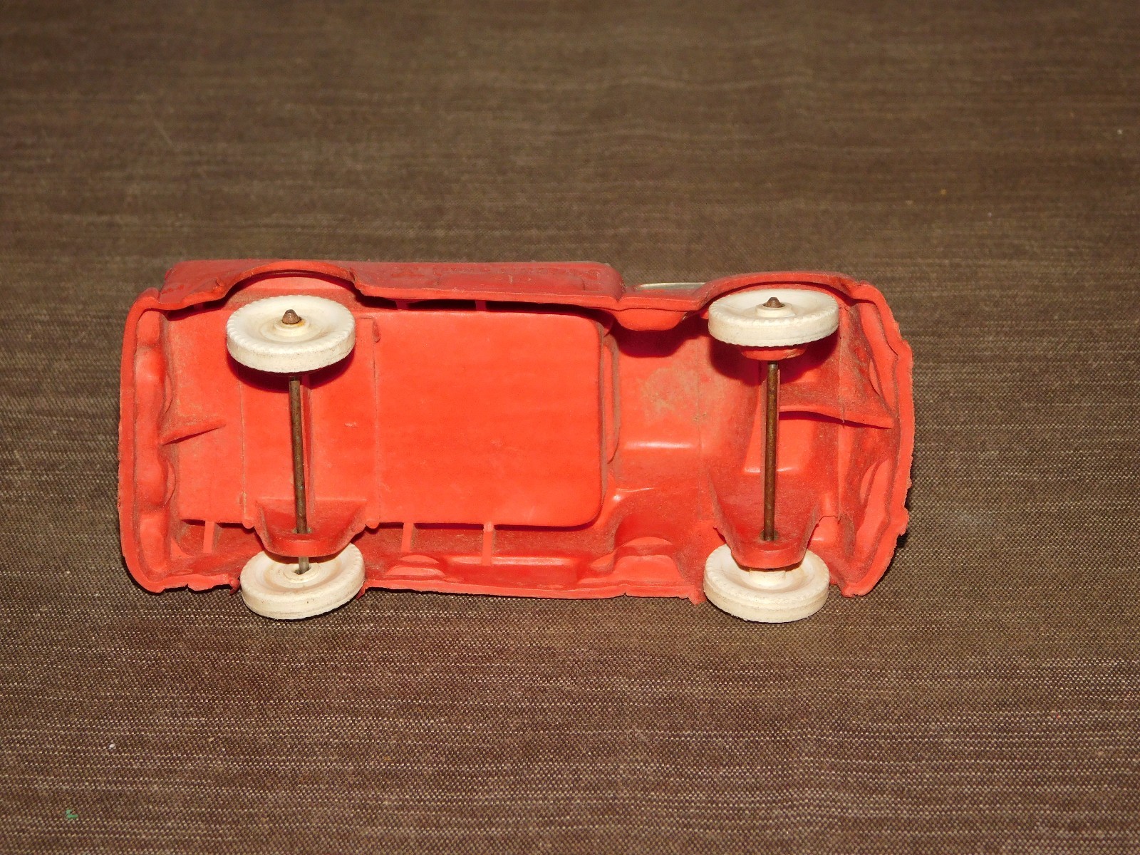 VINTAGE MADE IN USA TOY 5 1/2" LONG RUBBER PLASTIC AUBURN RED TRUCK