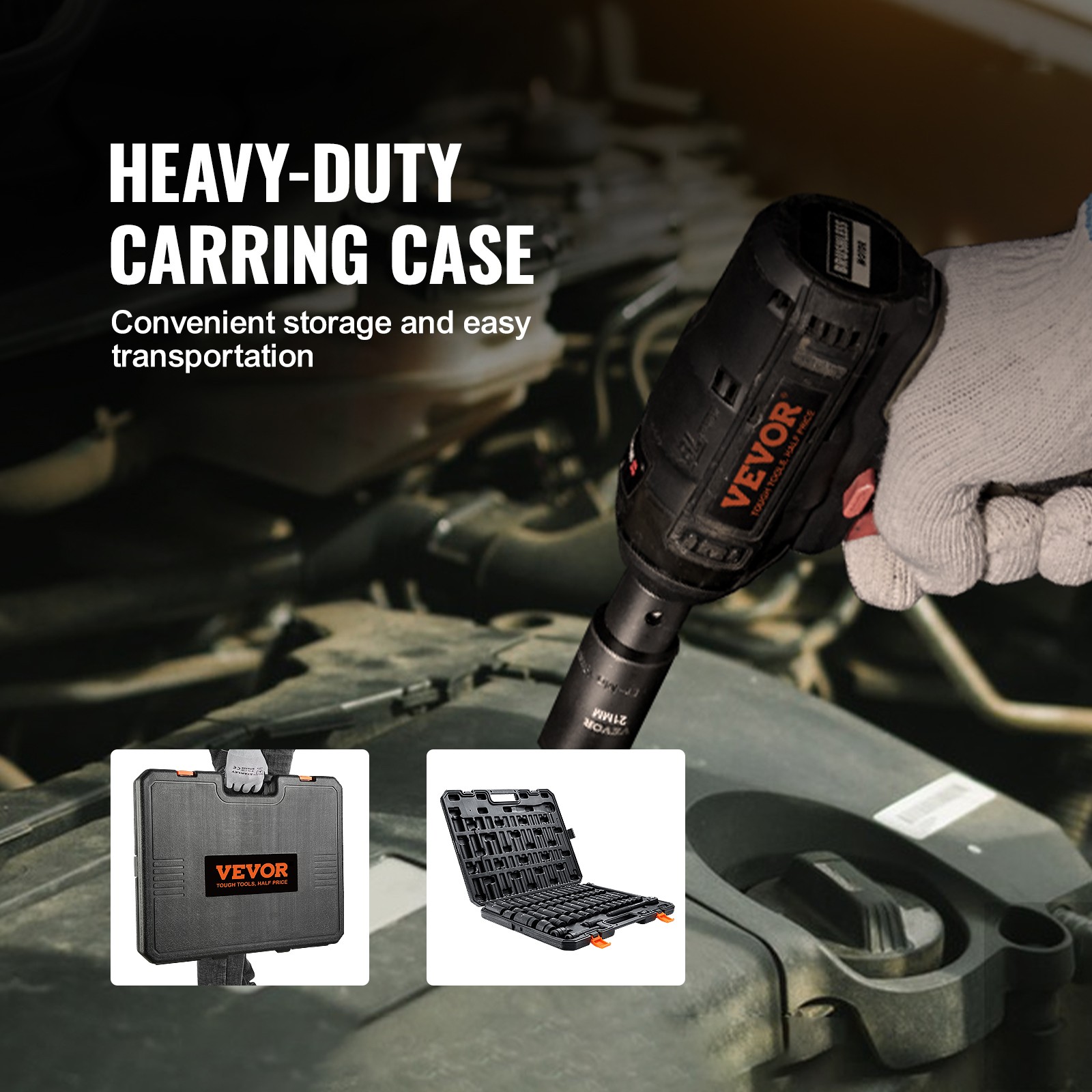 VEVOR Impact Sockets Set 65pcs 6-Point 1/2in Drive Bit Ratchet Tool Kit Case