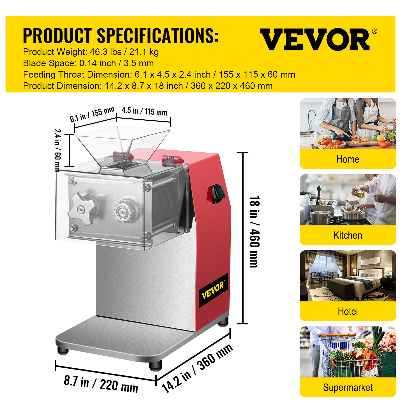 VEVOR Commercial Meat Cutter Slicer Meat Shredding Machine 551 Lbs/H 850W 3.5mm