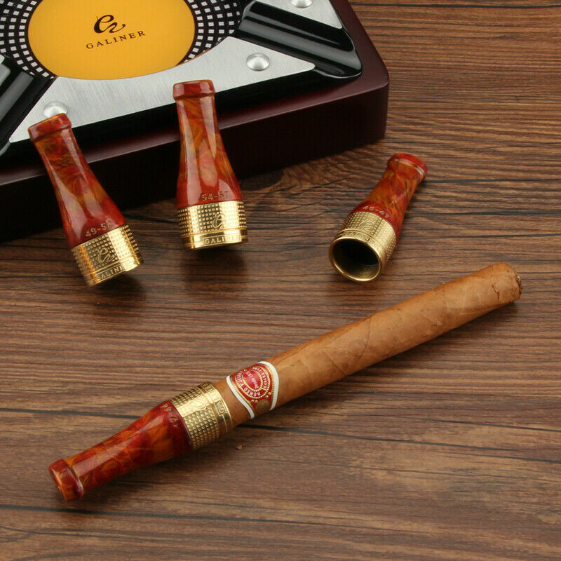 Galiner Golden Pure Copper Cigar Holder Mouthpiece Nozzle 4 Sizes With Gift Box