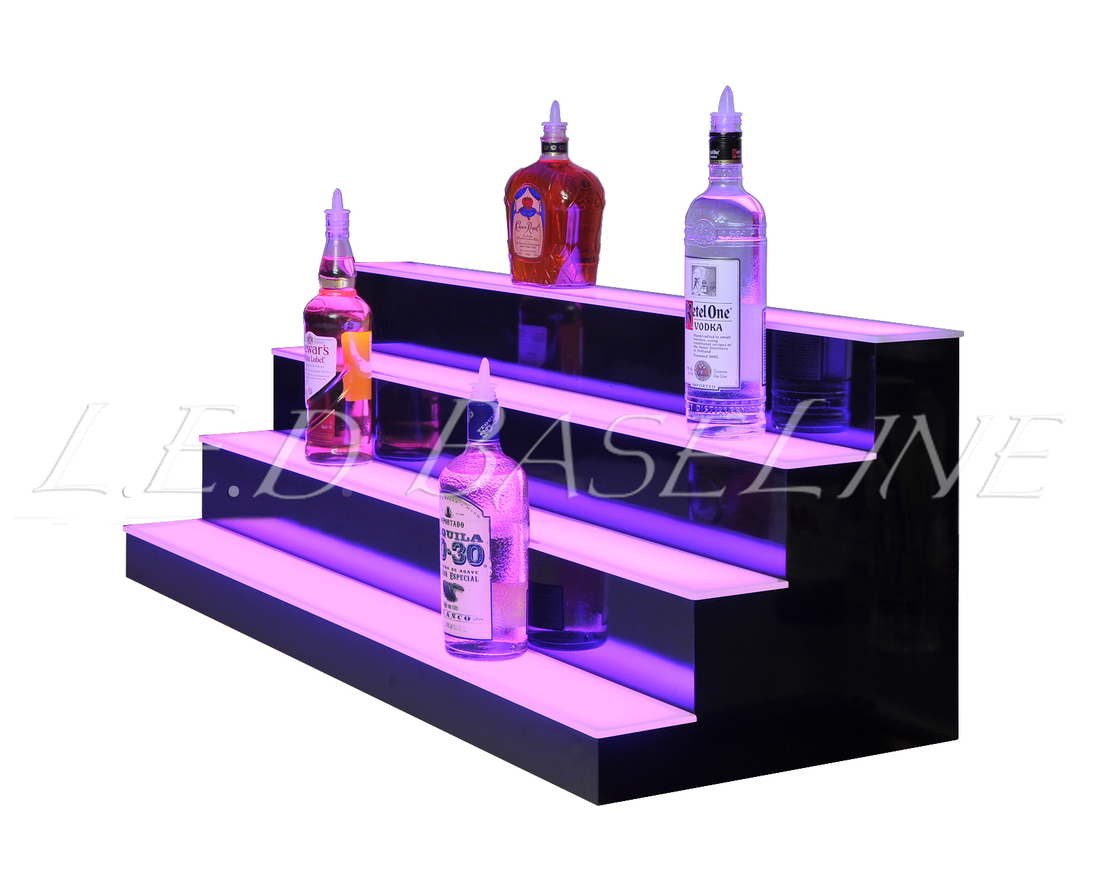 50" LED BAR SHELVES, Four Steps, Lighted Bar Shelf, Liquor Bottle Display Rack