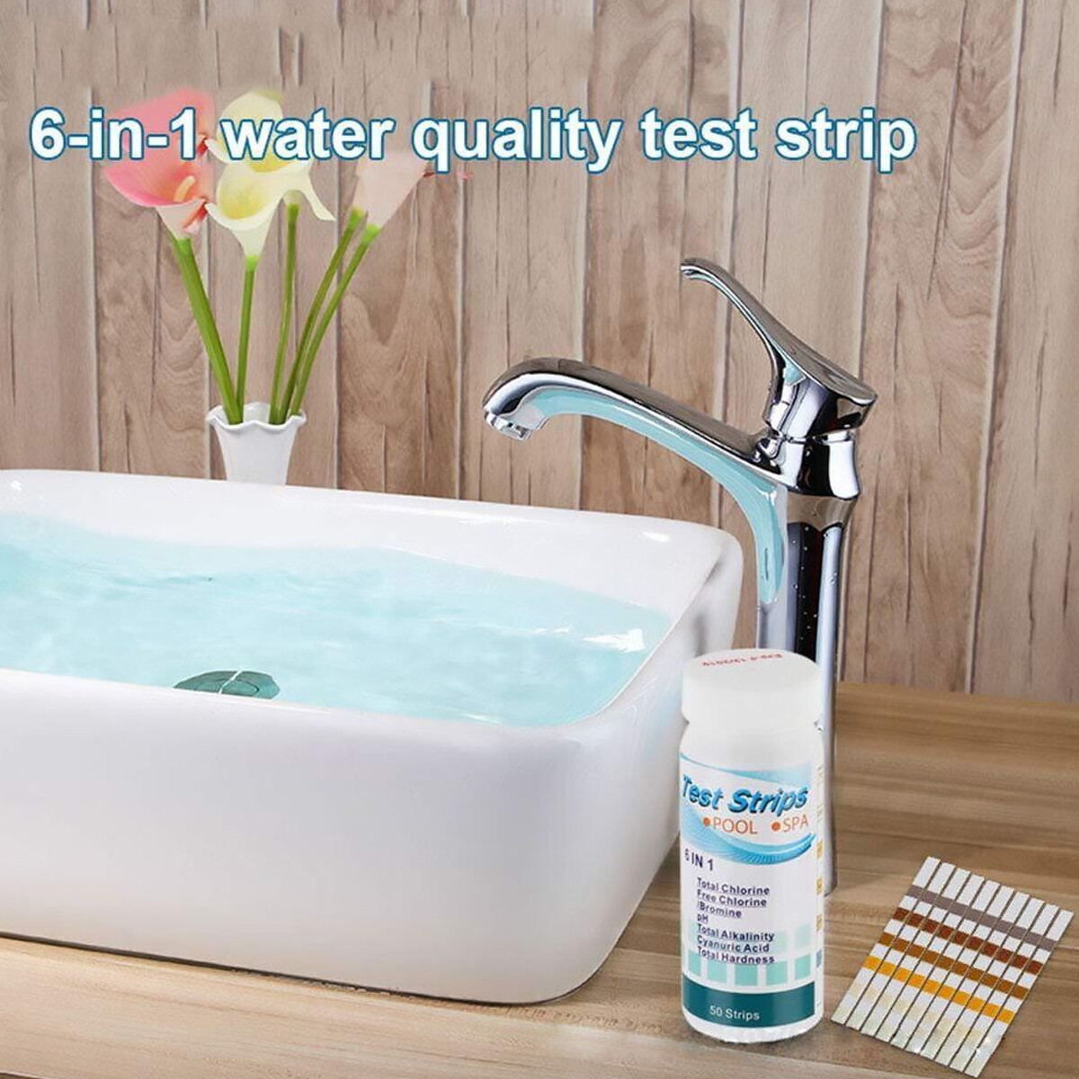 200PCS 6IN1 Chlorine Dip Test Strips Hot Tub SPA Swimming Pool PH Tester Paper