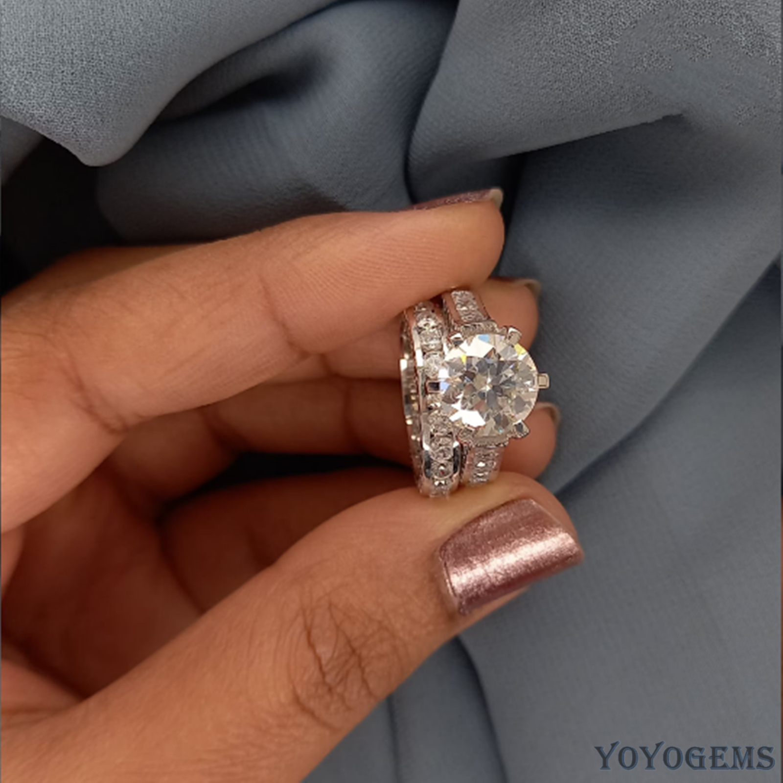 3.00 CT Bridal Set Moissanite Engagement Ring Solid 14k White Gold Round Cut