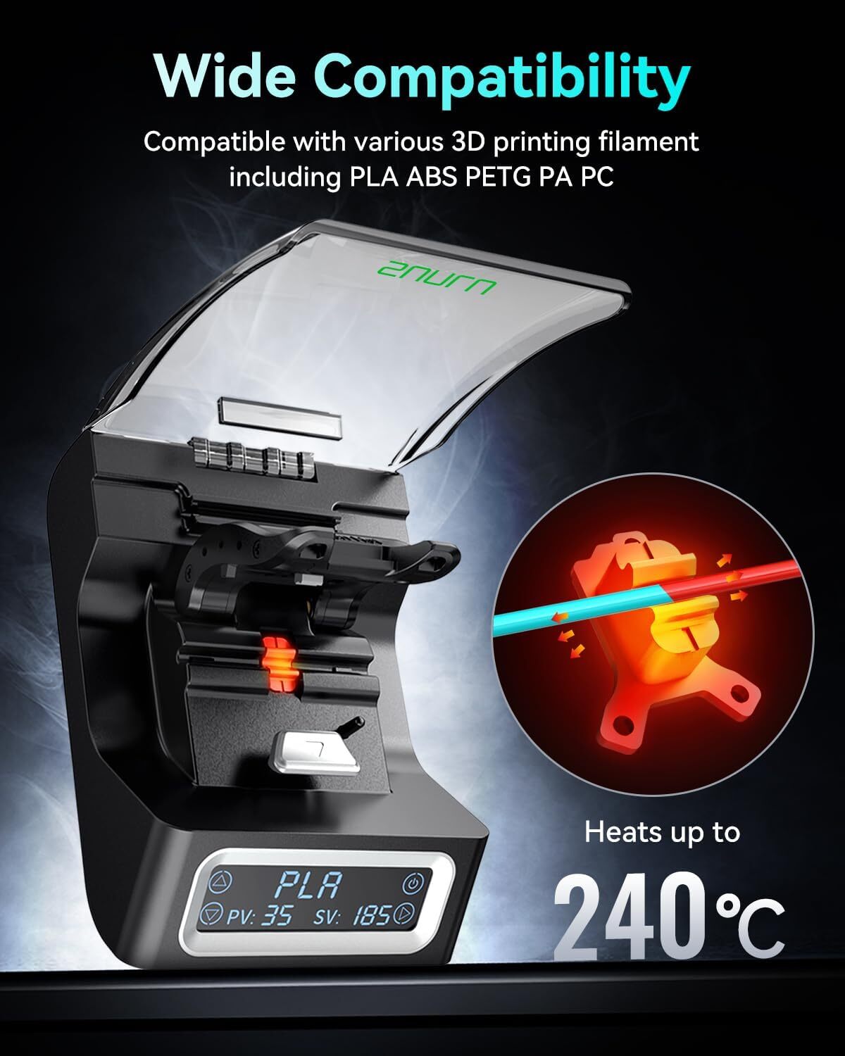 SUNLU FC01 Filament Connector 1.75mm Fast Heating ABS PLA TPU Nylon 240°C Safe