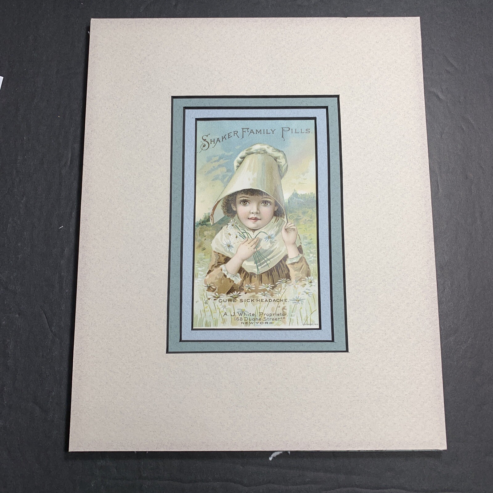 Shaker Family Pills Litho Trade Card 1891 Matted Ready For A Frame