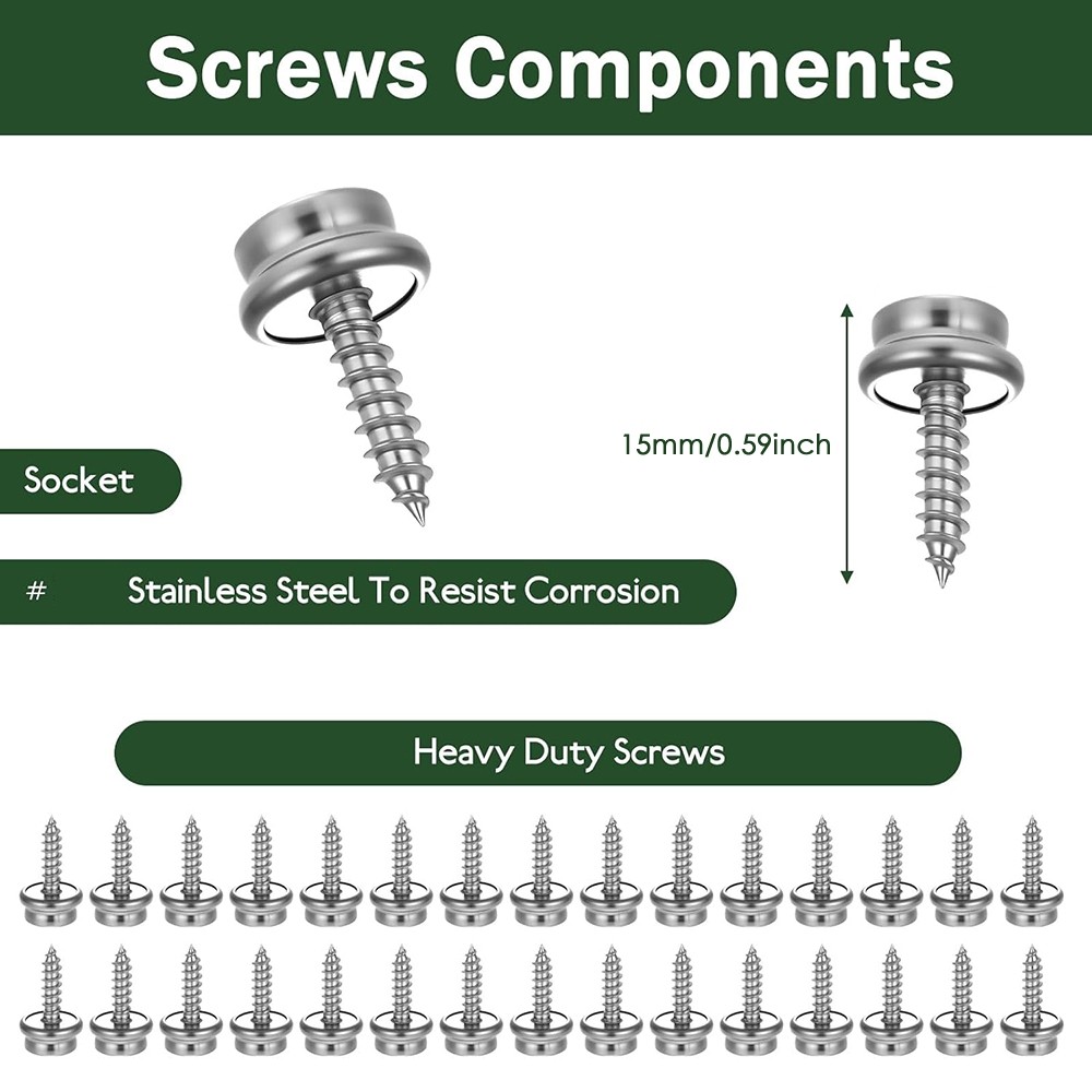 120pc Stainless Steel Fastener Snap Press Stud Cap BUTTON Marine Boat Canvas Set
