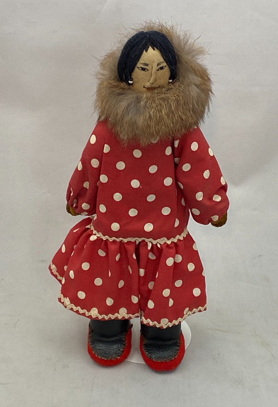 Vintage Inuit Parka Souvenir Figure 12" Alaska Native Eskimo Cloth Doll Fur Trim