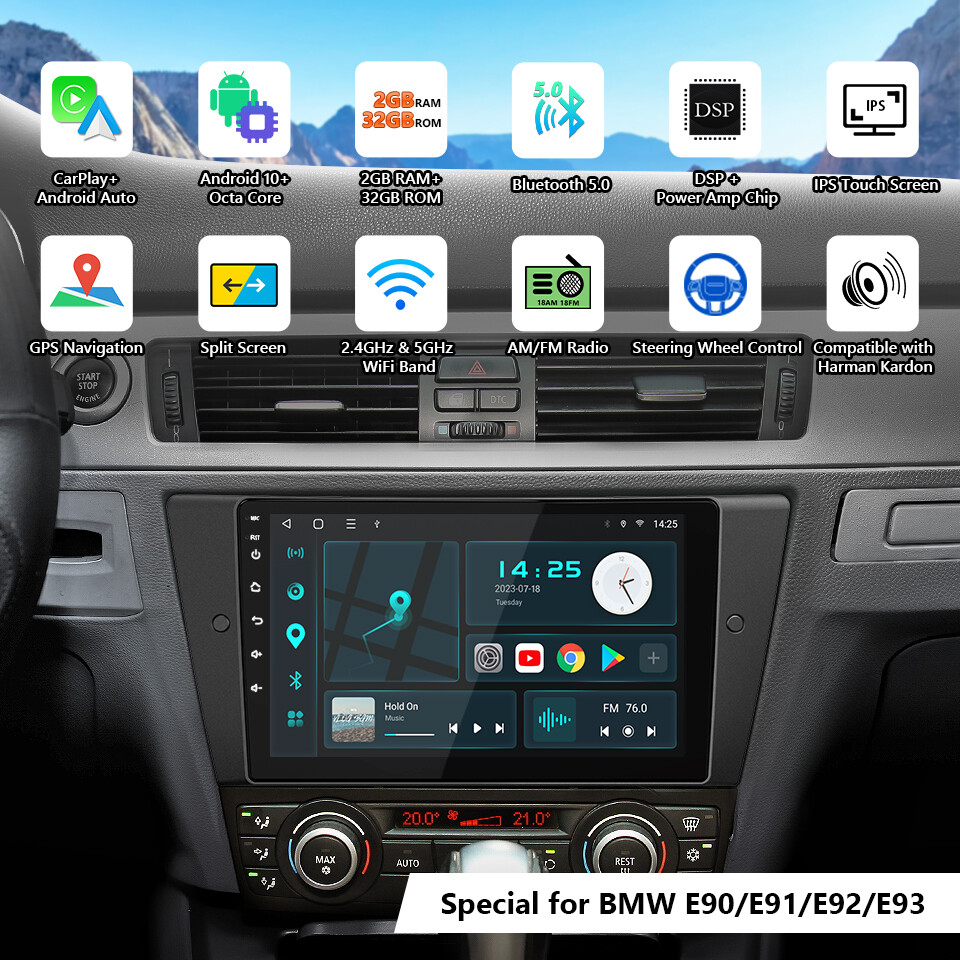 Android 10 8-Core 2GB RAM Head Unit Car GPS Radio Stereo for BMW E90 E91 E92 E93