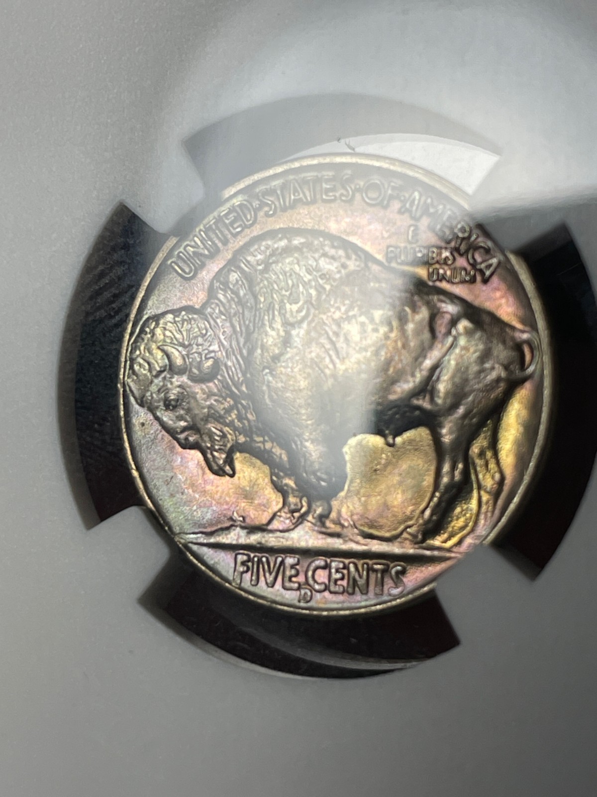 1938-D NGC MS67+ CAC Buffalo Nickel Rainbow Toned