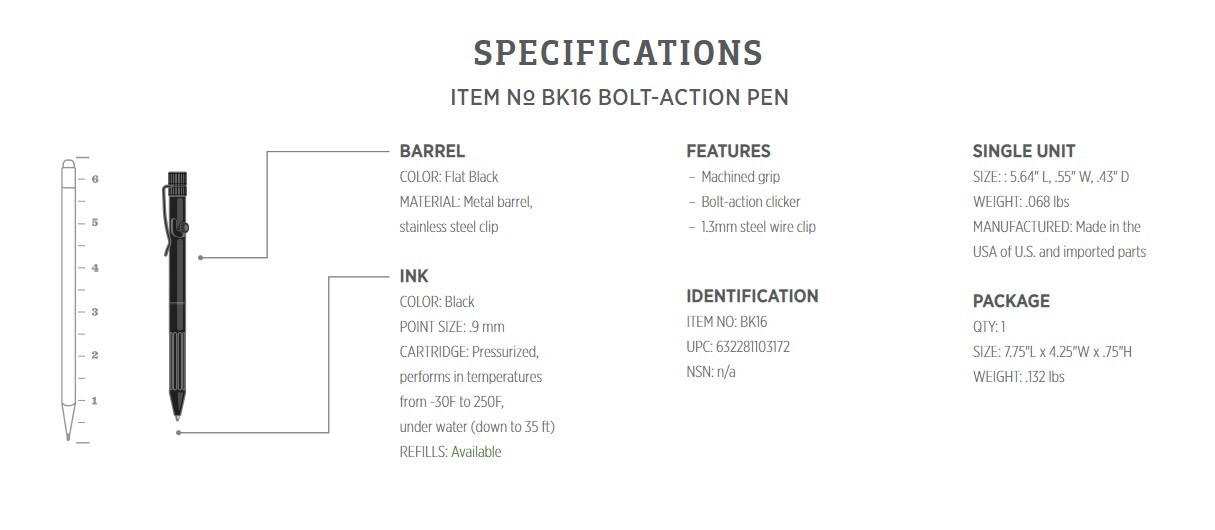 Rite in the Rain Bolt-Action Pen Non-Skip Ink Writes Through Water & Upside Down