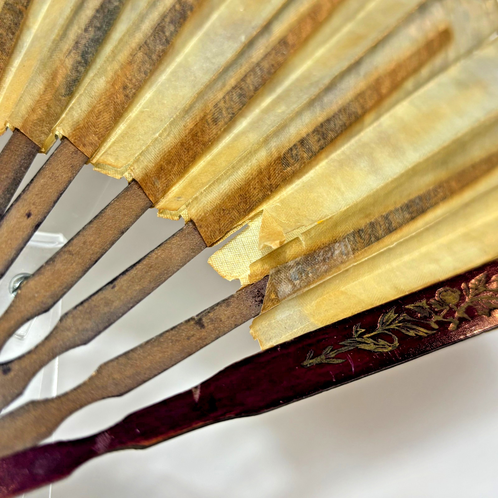 Maxim's France vintage linen folding fan purple pansy sequins