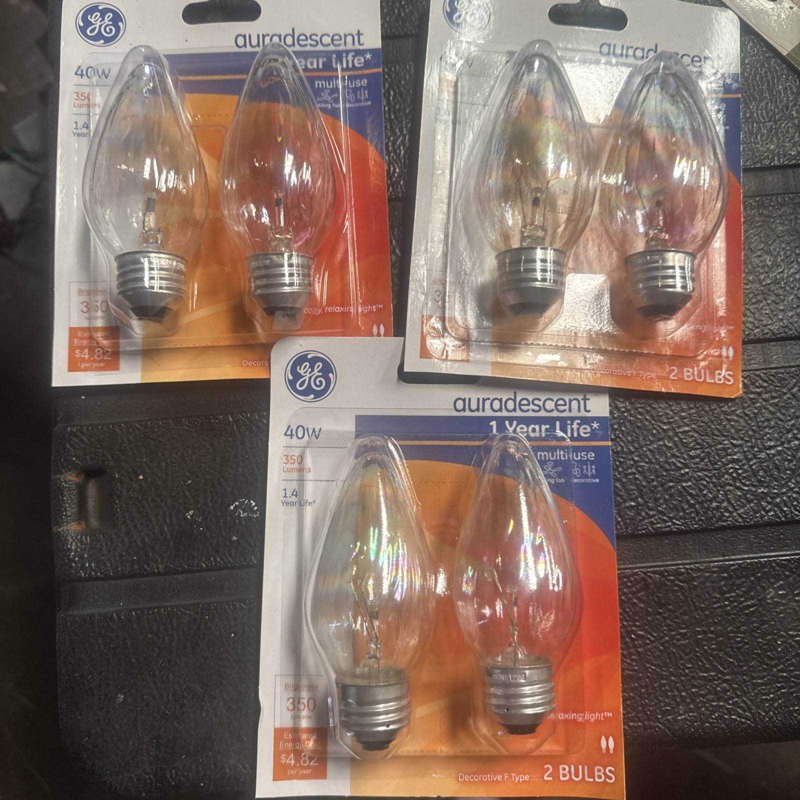 6 - GE 40 Watt Auradescent Multi-Use Bulbs Flame (F15)