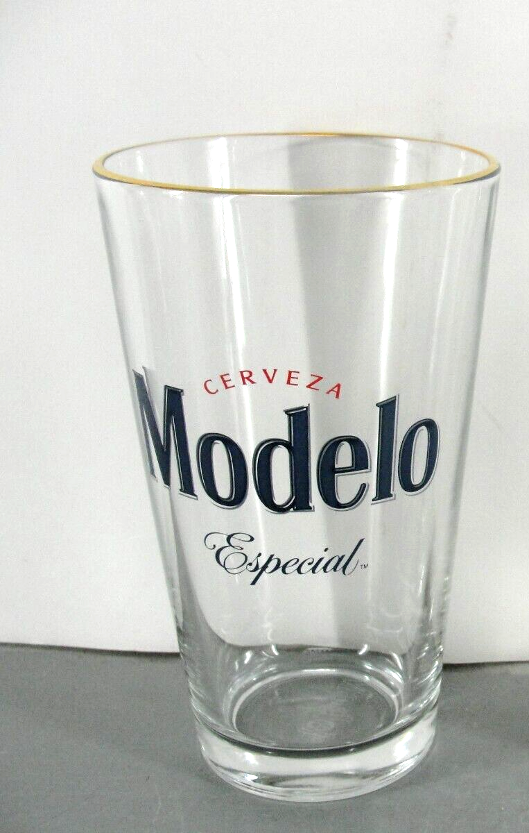 MODELO ESPECIAL CERVEZA BEER 16oz PINT GLASS TUMBLER GOLD RIM BAR MANCAVE NEW