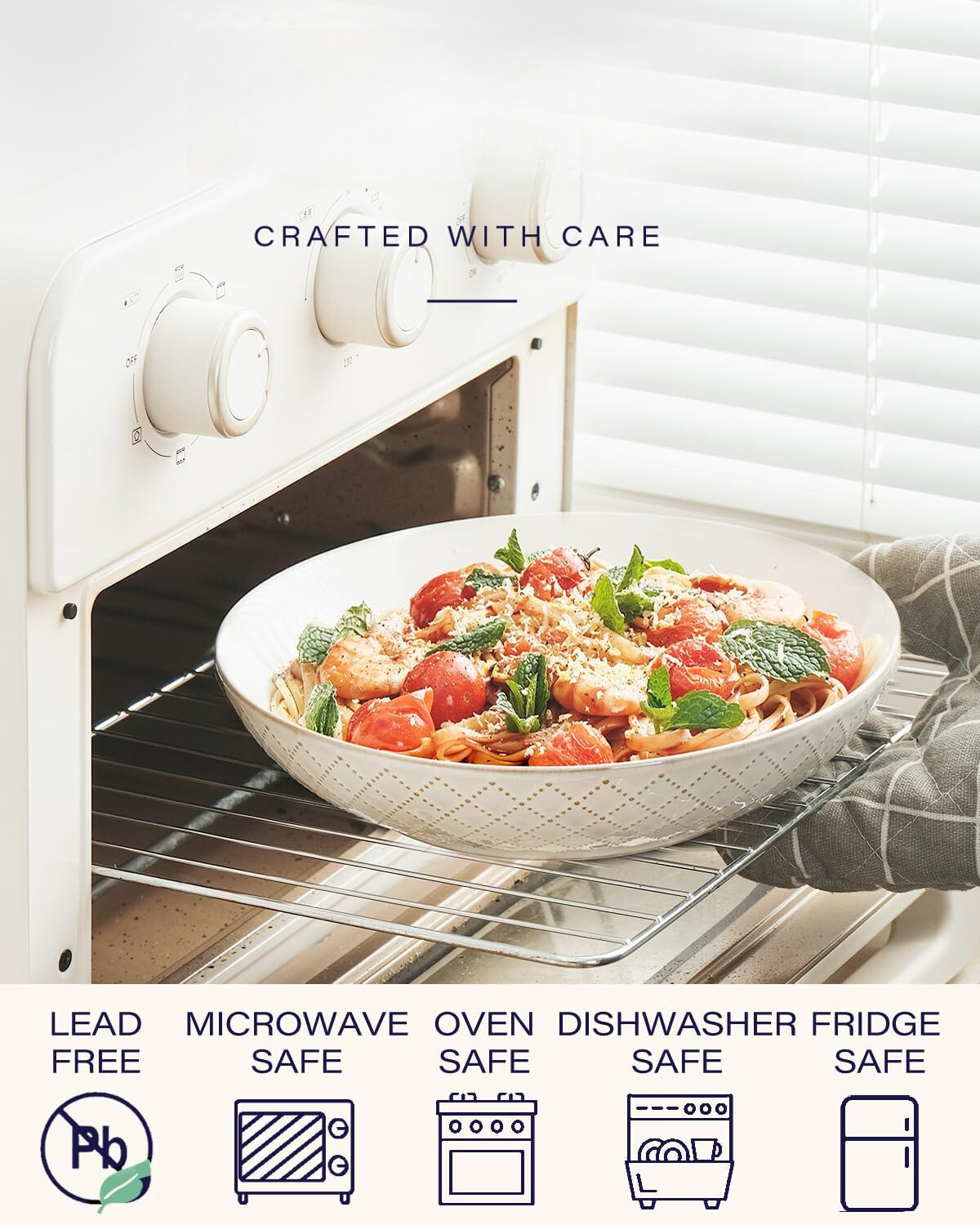 Pasta Bowl, Large Salad Serving Bowl (9.2 in./42 oz.), Ceramic Dish Set of 4