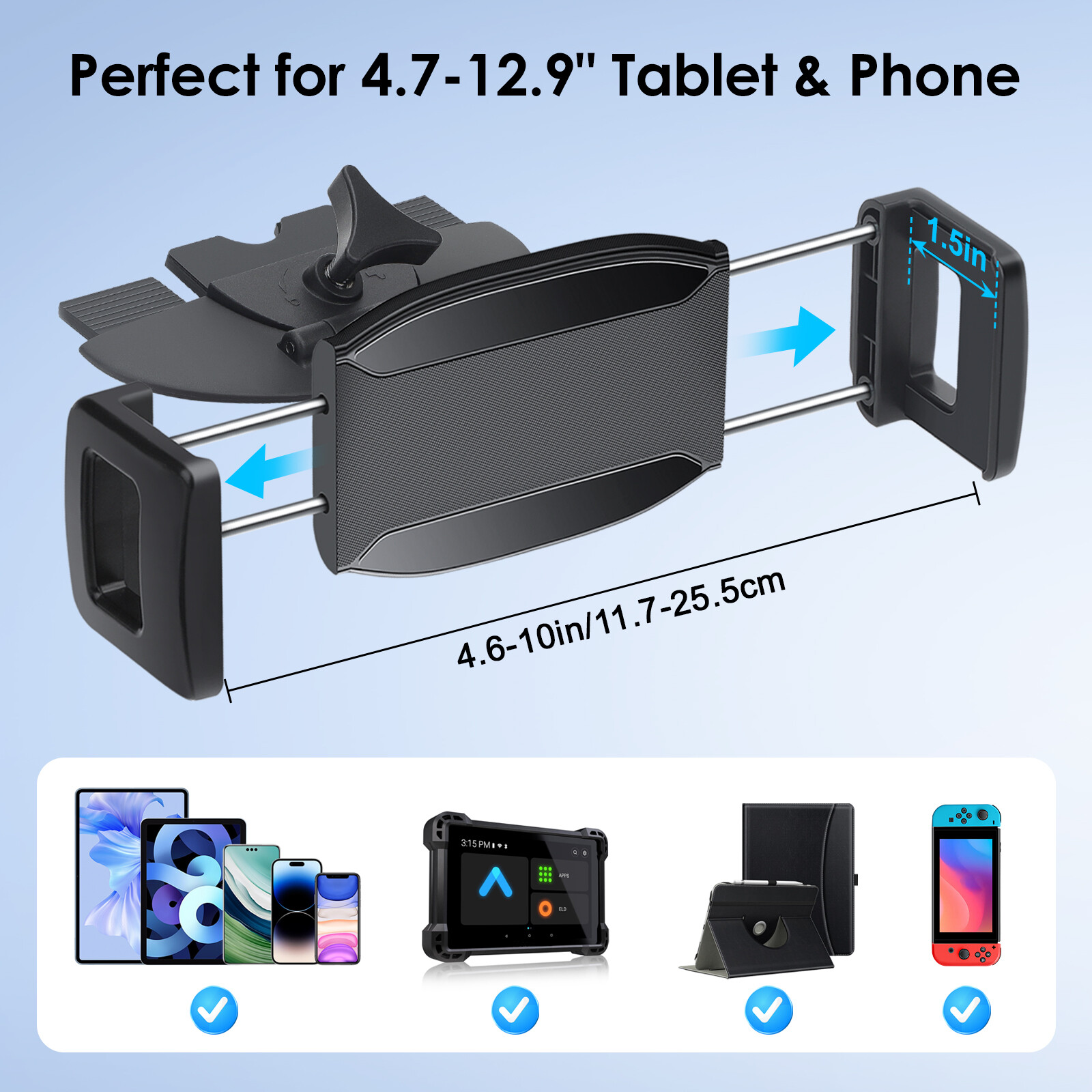 CD Slot Tablet Cellphone Holder CD Player Car Mount Cradle for 4.7-12.9" Devices