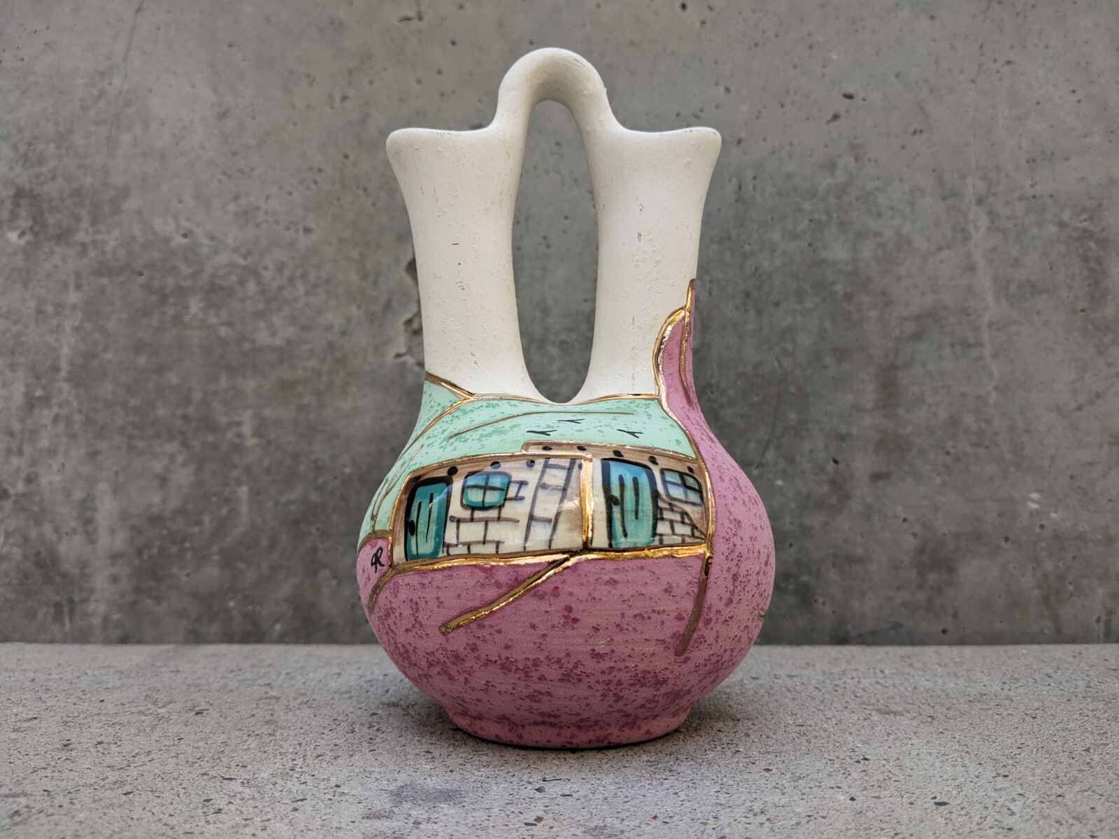 Native American Ceramic Wedding Vase 7“ - Signed by B J Gore San Jon, New Mexico