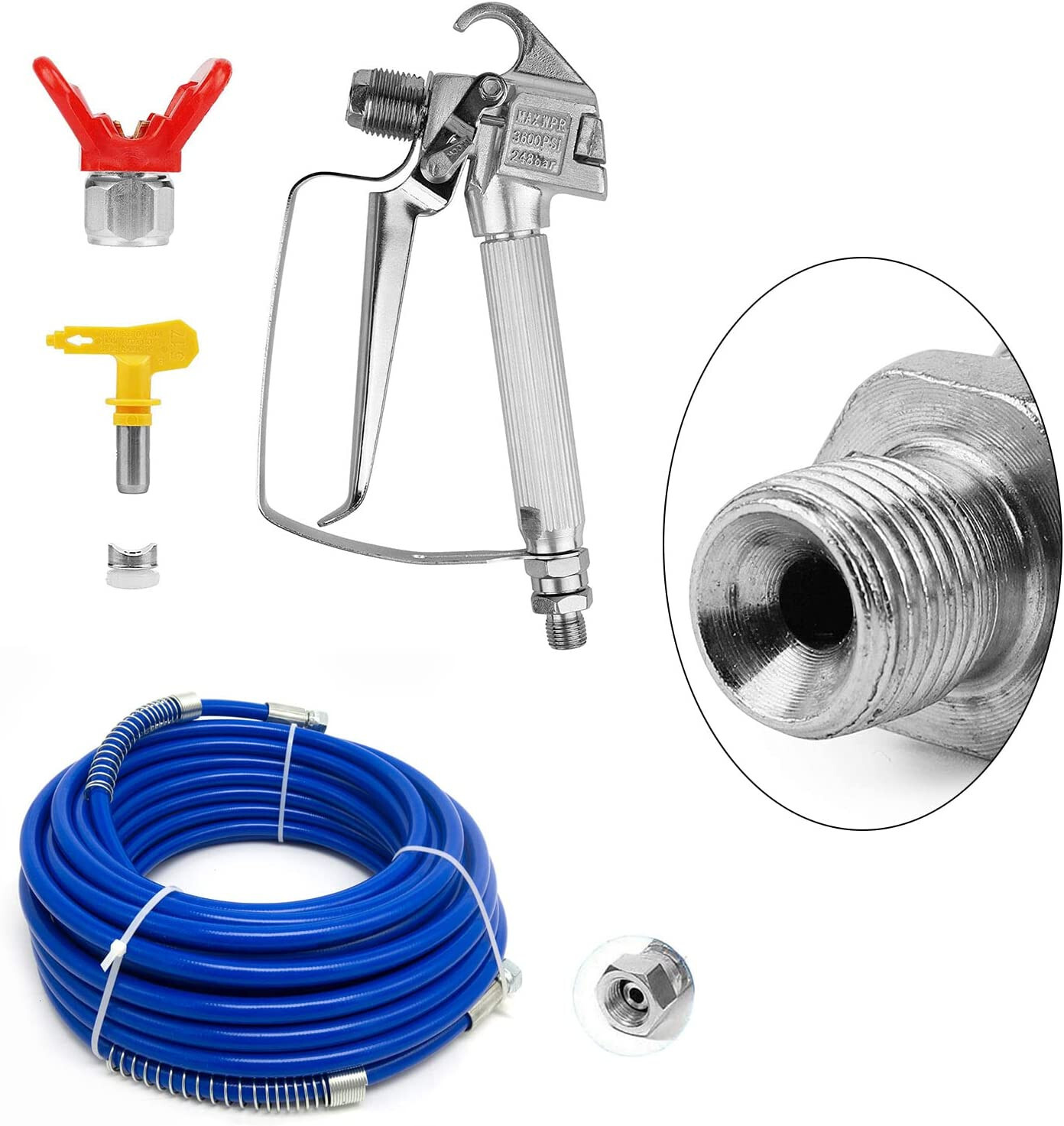 Airless Paint Spray Hose Kit 50ft 1/4" Swivel Joint 3600psi with 517 Tip US