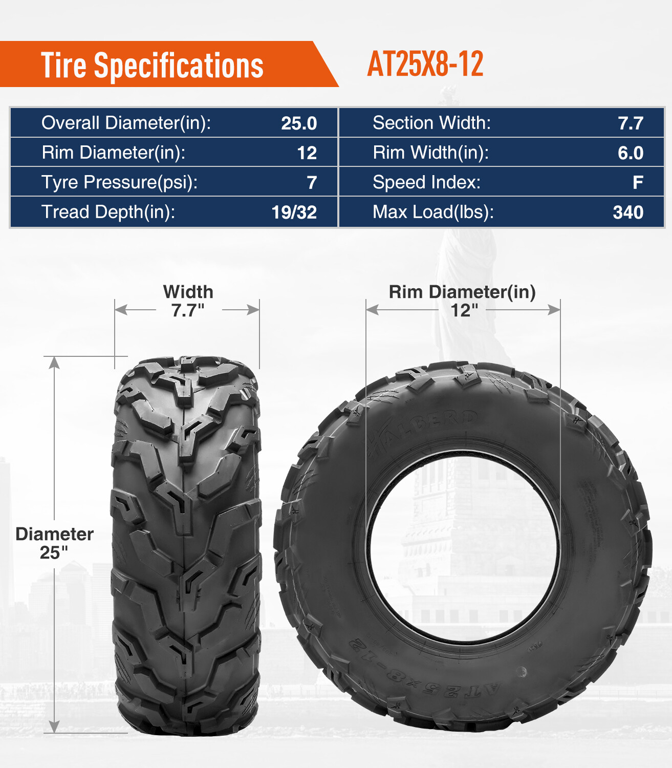 Full Set 4 25x8-12 25x10-12 ATV Tires 25x8x12 25x10x12 UTV Mud All Terrain 6PR