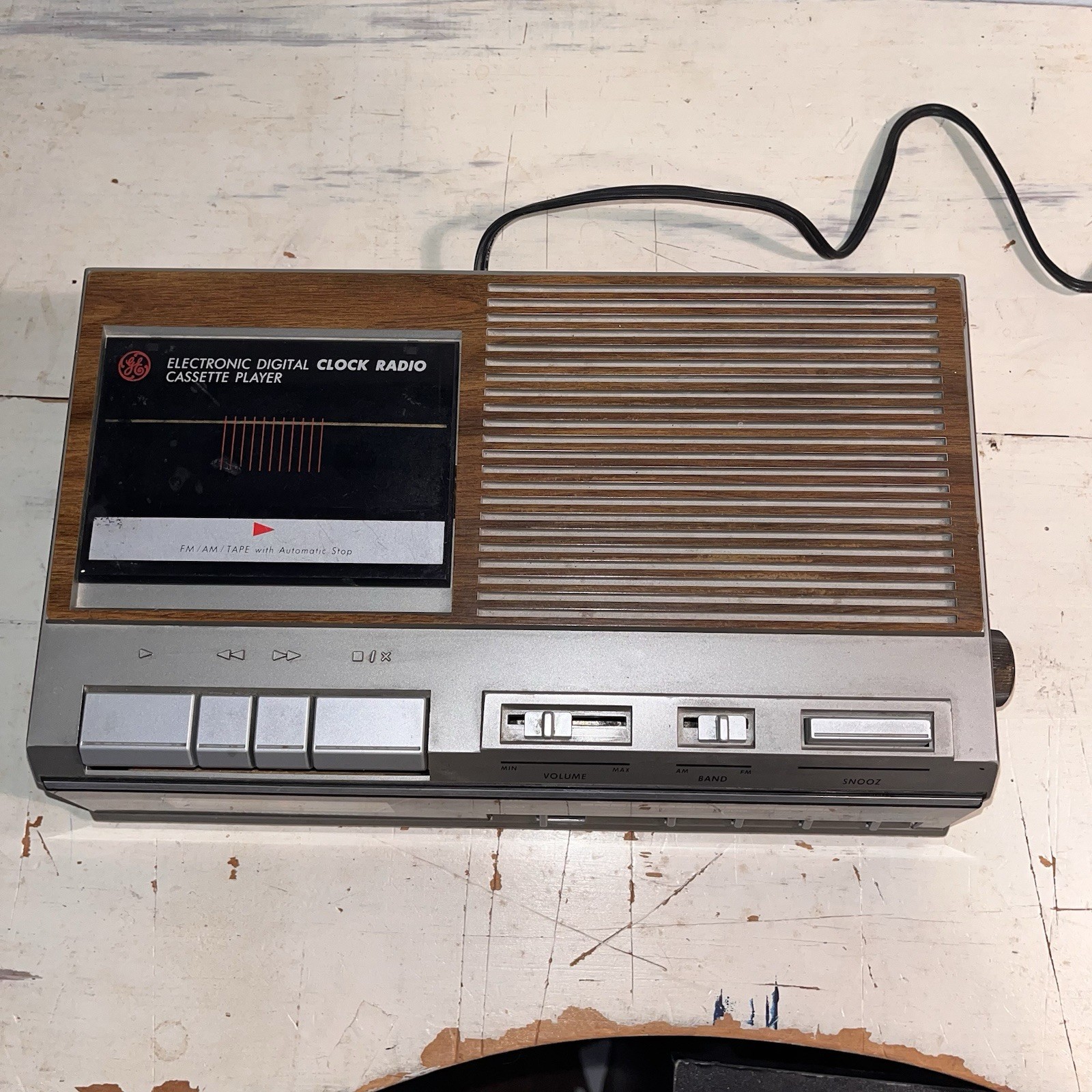 Vintage GE 7-4956B FM/AM Clock Radio Cassette Player Recorder Tested Works Red