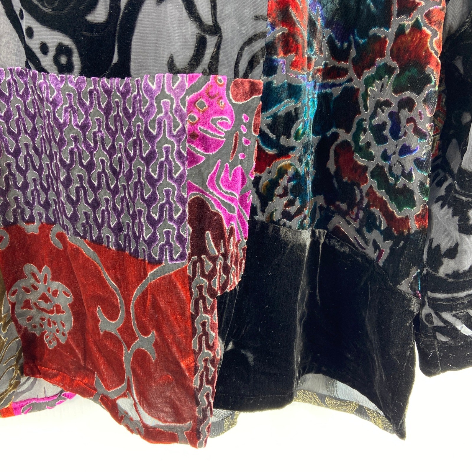 Chicos Patchwork Velvet Burnout Kimono Yukata Jacket Black Floral Womens 3 XL 16