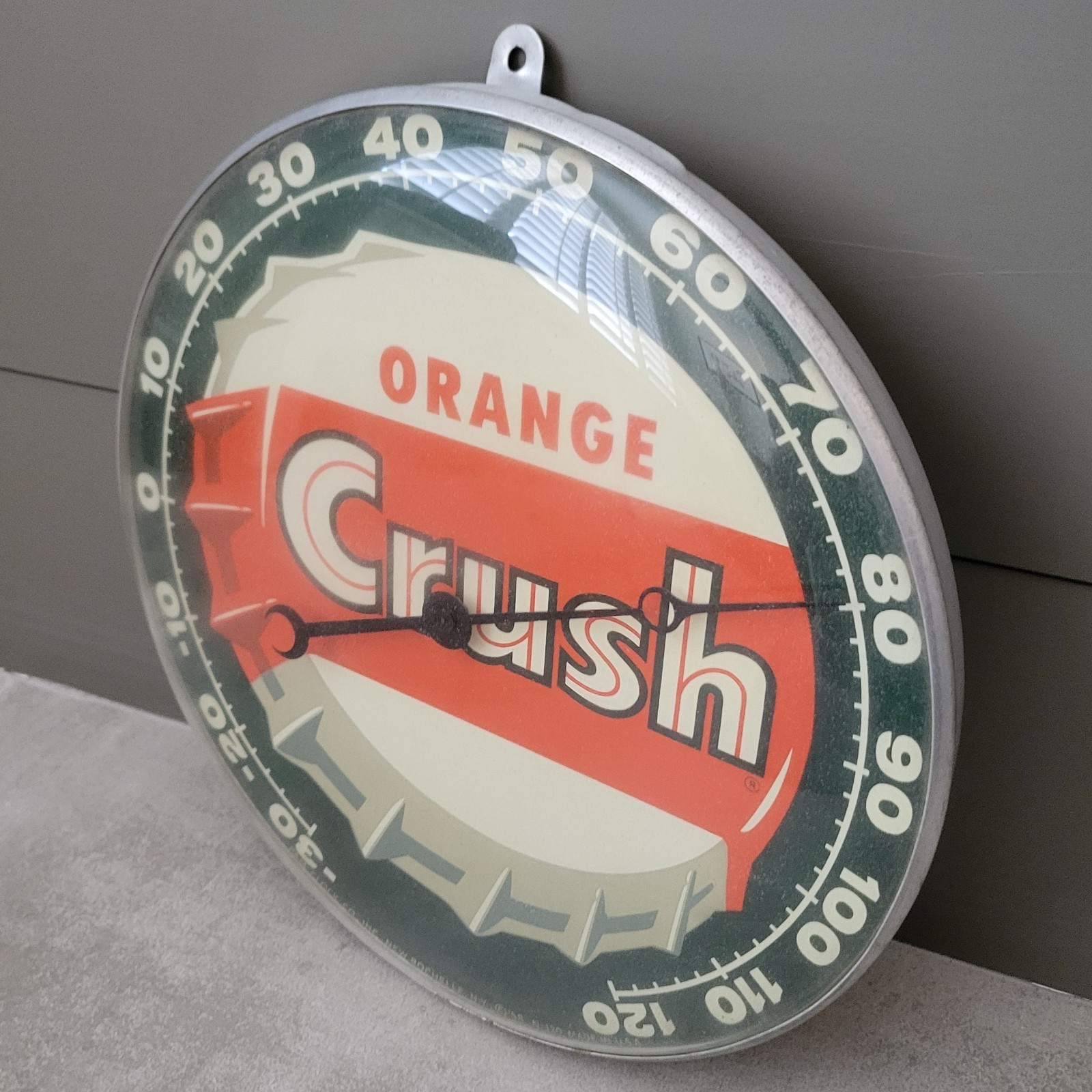Vintage 58 Orange Crush Thermometer Pam Clock Round Sign Glass Cover Advertising
