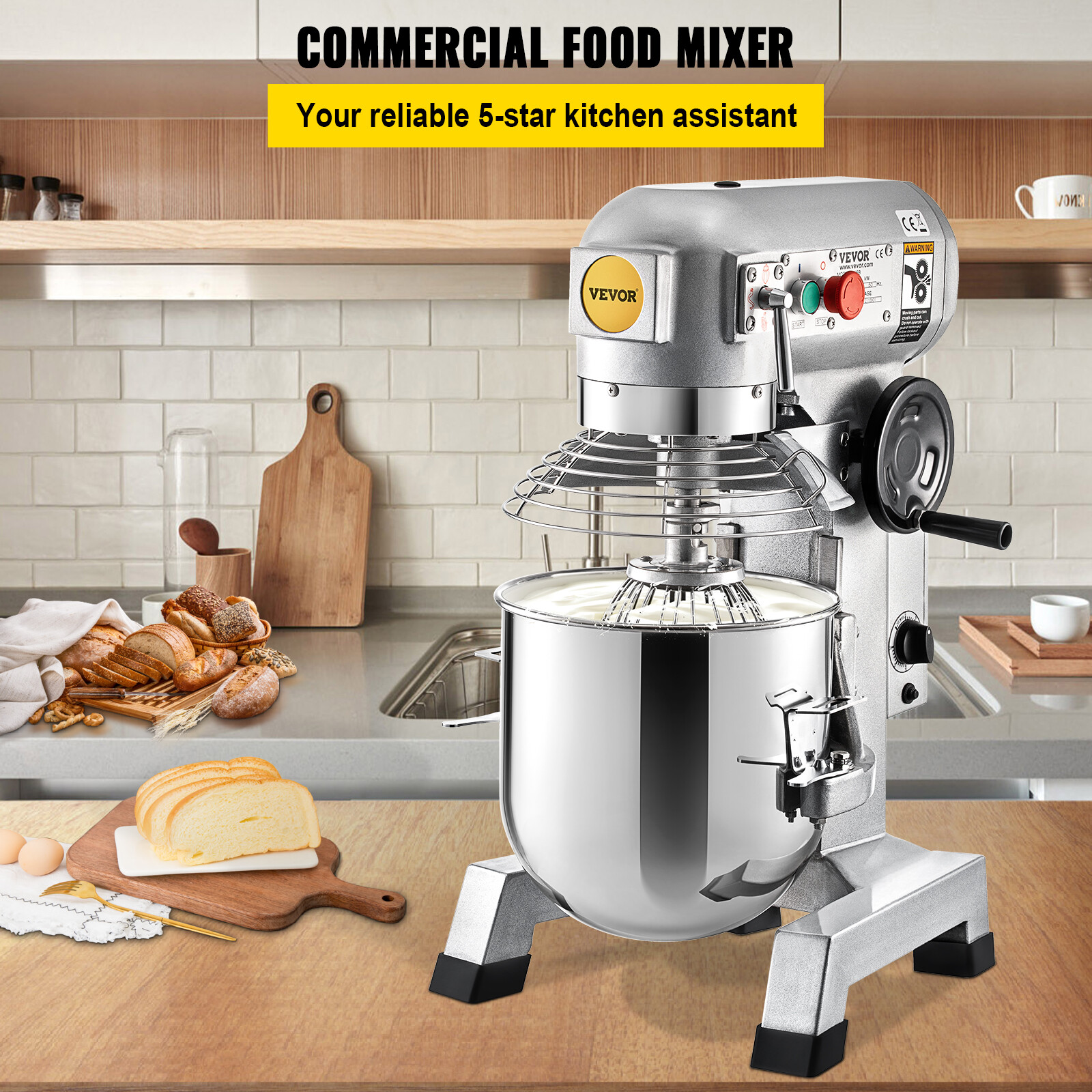 VEVOR Commercial Food Mixer 15Qt Dough Mixer 3 Speeds Electric 30 Minute Timer