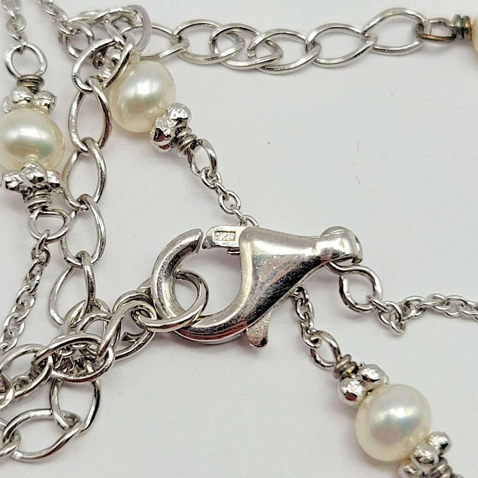 Sterling Silver Cultured Freshwater Pearl Station Pendant Necklace ~ 15" - 18"