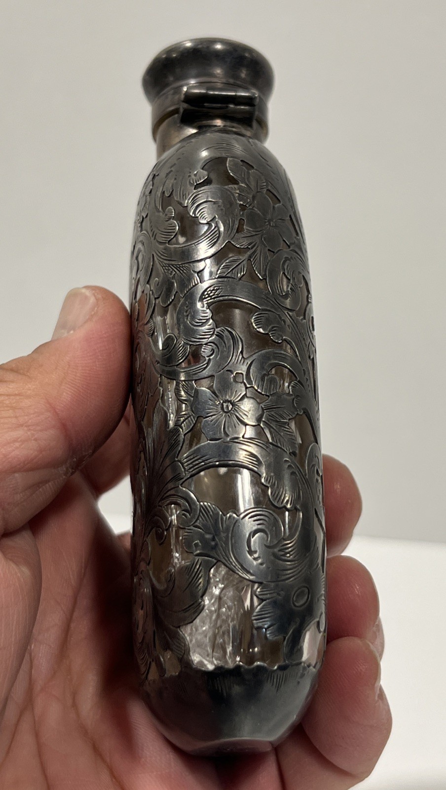 Antique Gorham .925 Sterling Silver Over Glass Overlay Flask Unmolested