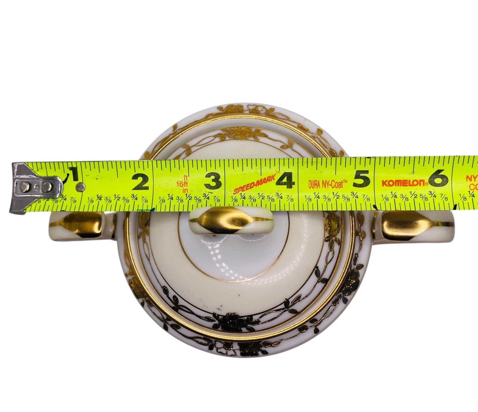 Handpainted Nippon Teapot Lid Creamer Sugar Bowl Lid Beige Gold Gilt Trim Floral