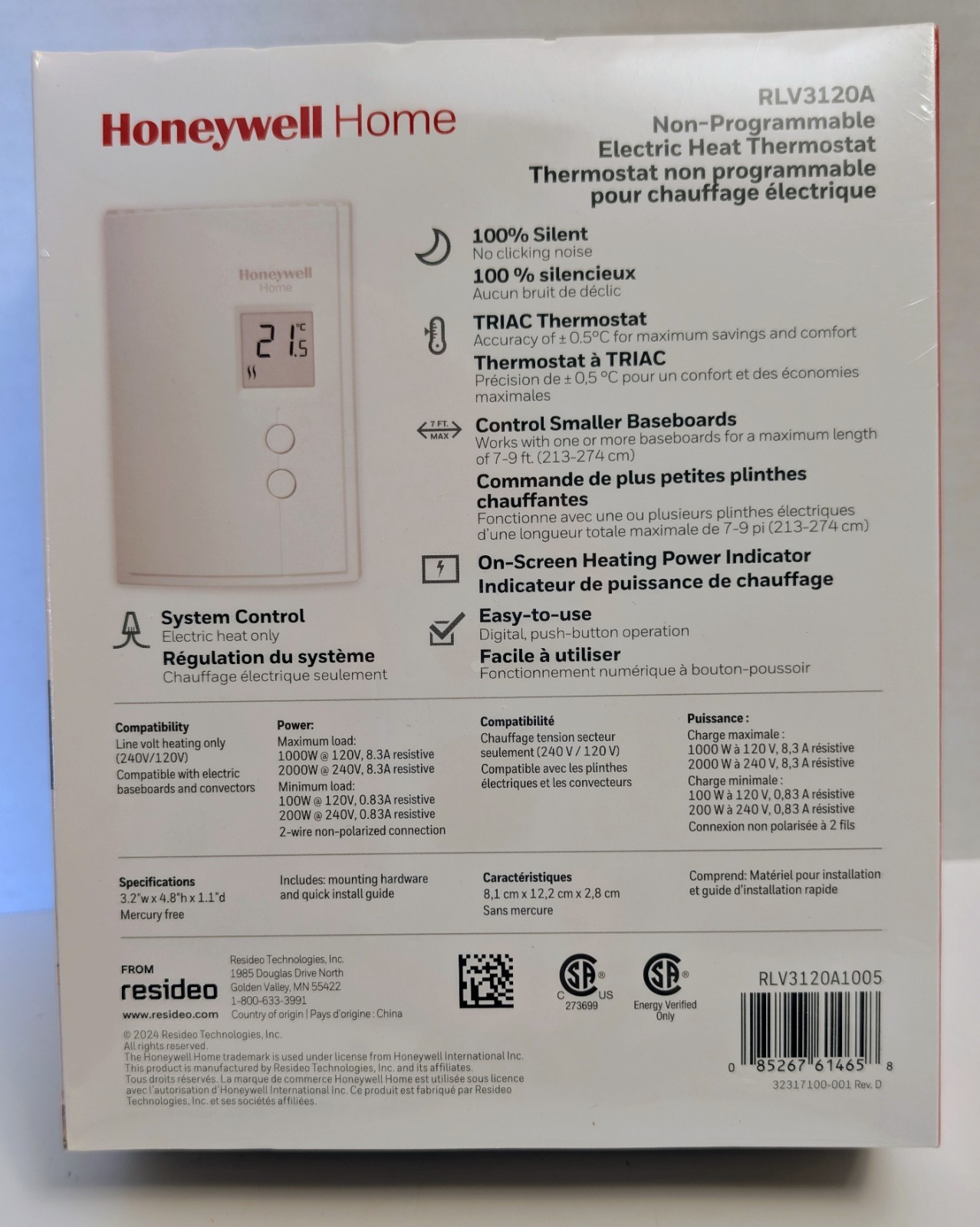 Honeywell Thermostat RLV3120A Non Programmable Electric Heat New Factory Sealed