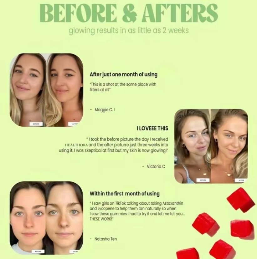 Daily Tanning Gummies, Natural Tanning Supplement with Astaxanthin & Lycopene