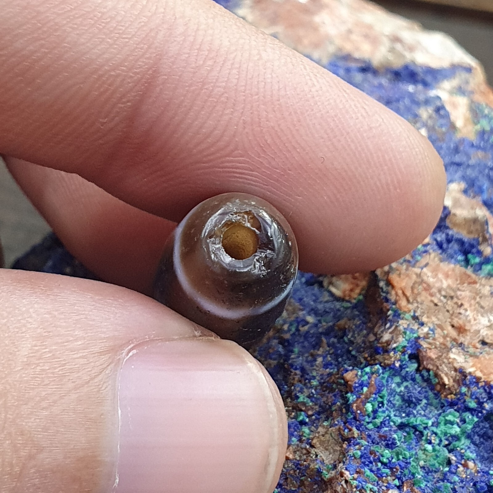 Antique Old Tibetan 2Circle Eyes Agate stone Dzi Bead Amulet HQ-8