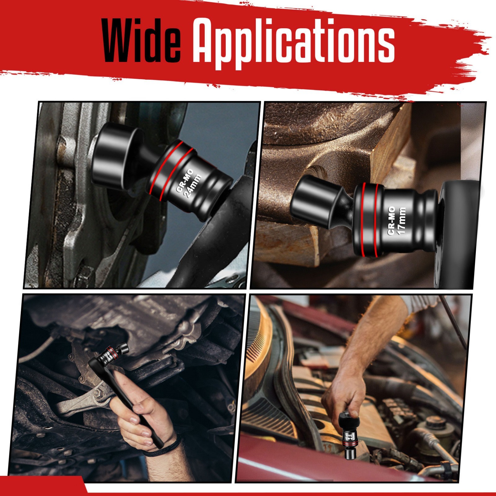 18-Piece 1/2" Drive Shallow Impact Universal Joint Metric Swivel Socket Set