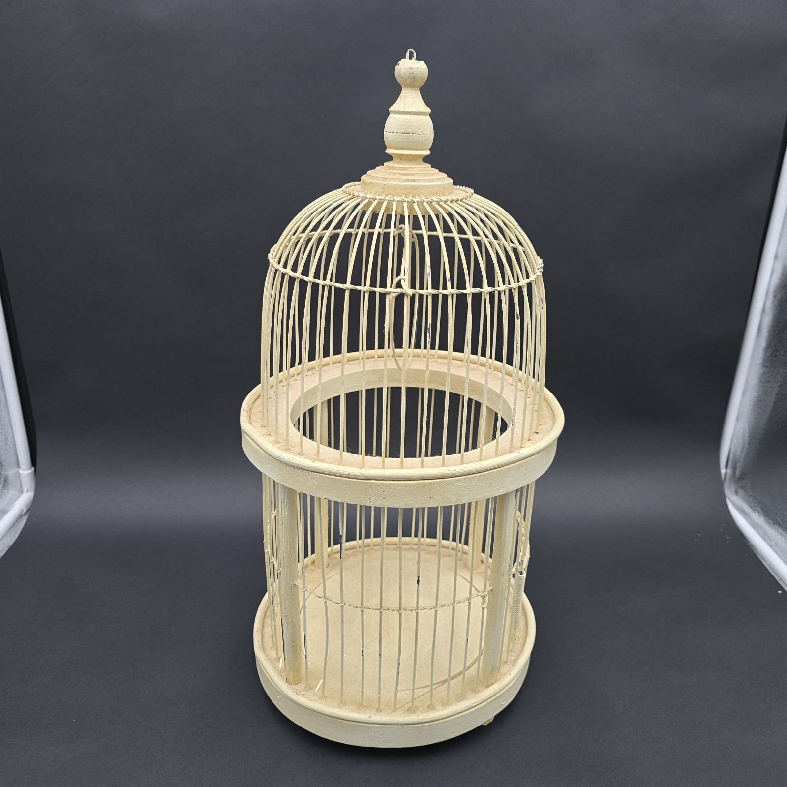Vintage Wooden Bird Cage Off White Small Bird Country Home Decor 18"