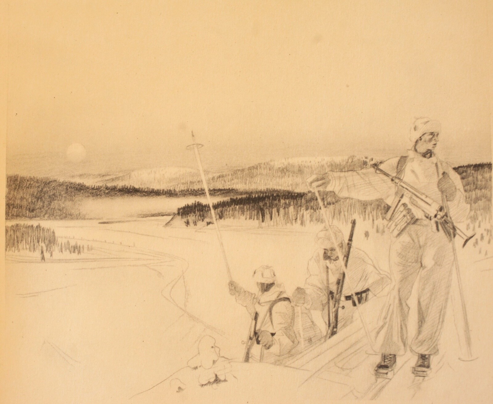 Everyday Winter Life in the Forest of Lapland-WW2-Great Drawings-Wehrmacht '44