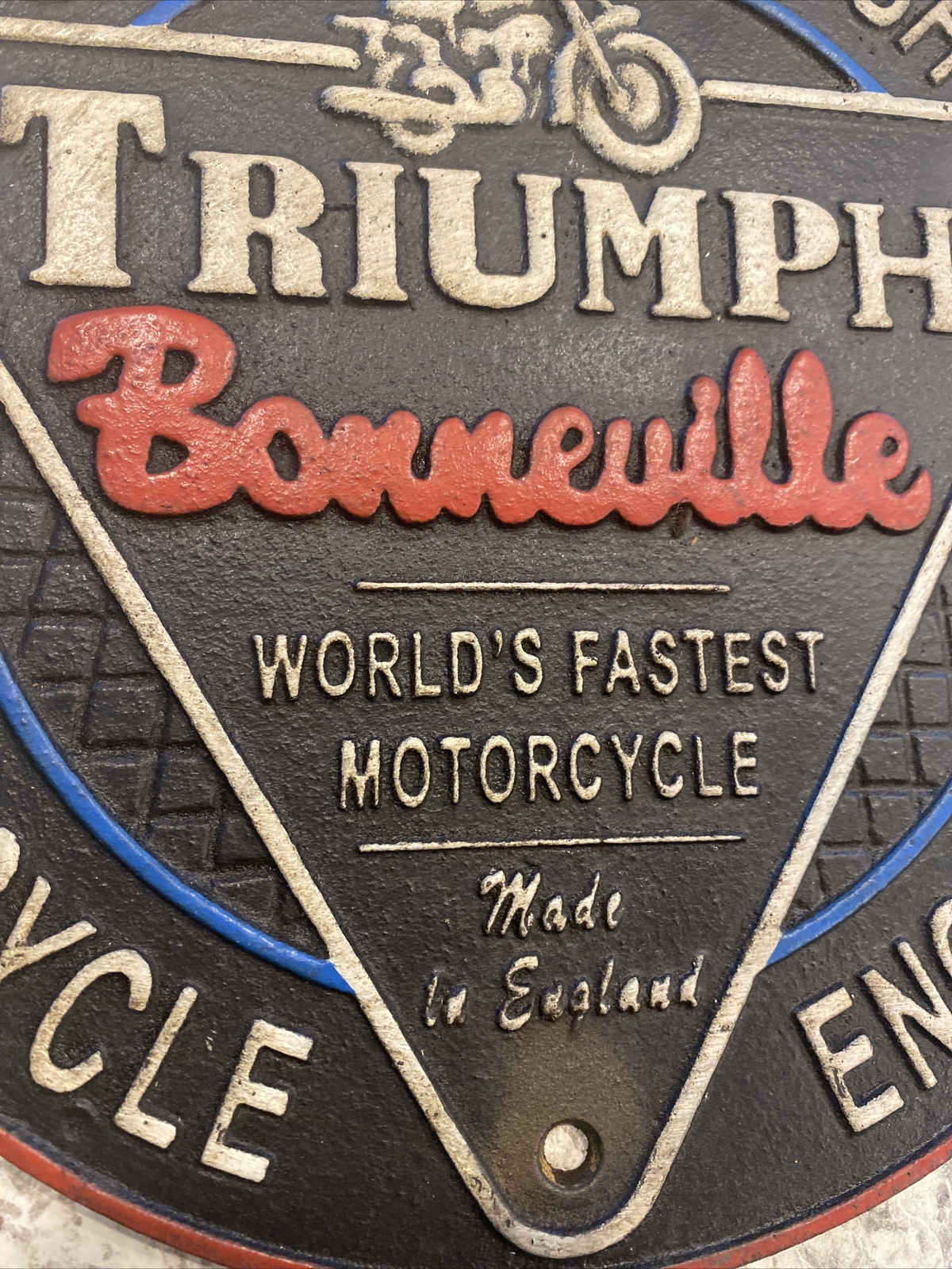 Triumph Bonneville Motorcycle Sign Cast Iron Plaque Fatboy Rider UK Home Decor