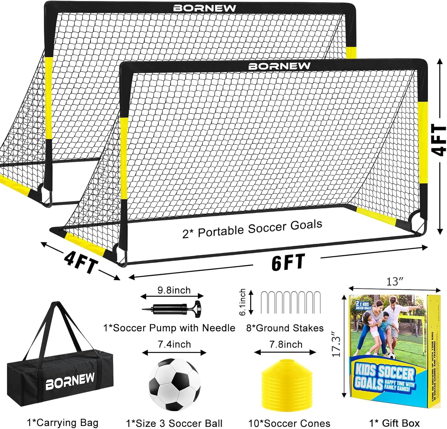 Kids Soccer Goal for Backyard Set - 2 Set of 7X5 / 6X4 Ft Toddler Soccer Nets Tr