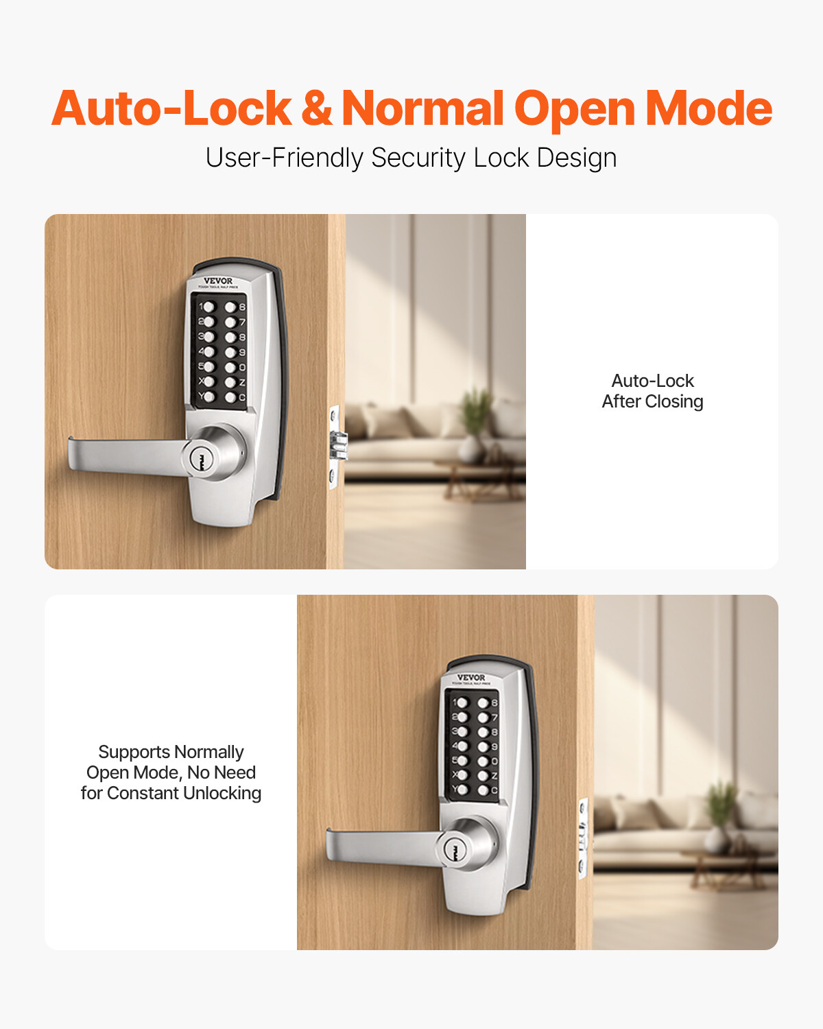 Mechanical Keyless Entry Door Lock 14 Key Mechanical Door Lock with Key for Home
