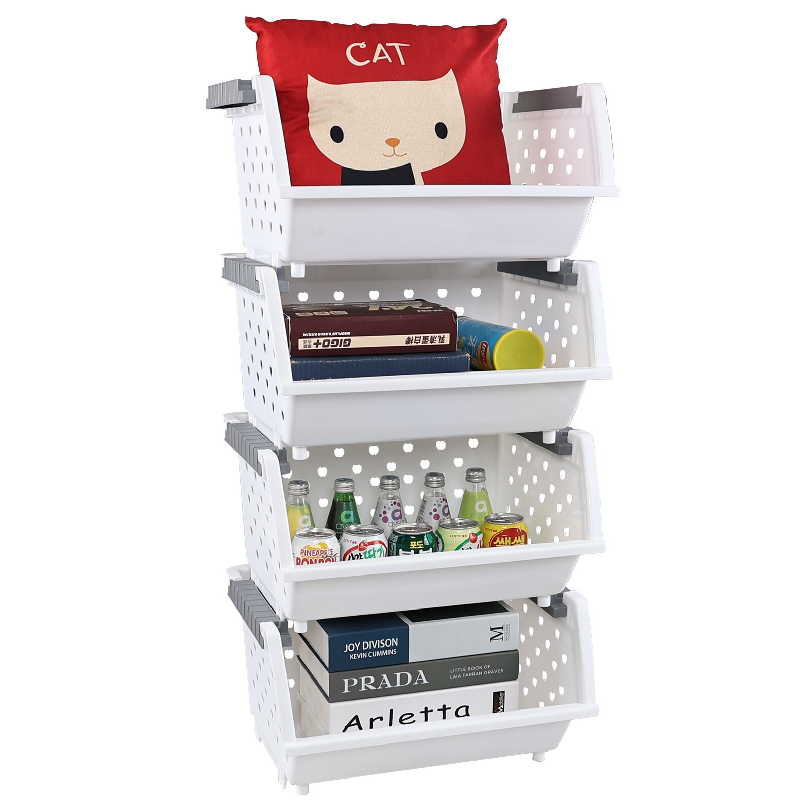 Cand Stackable Plastic Bins - 4 Packs White Large Plastic Stackable Storage Bins