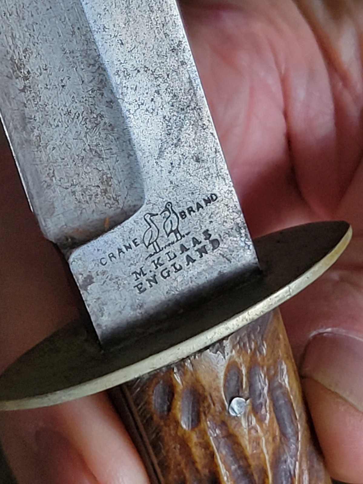 Krane Brand M. Klaas England knife with sheath, used vintage item