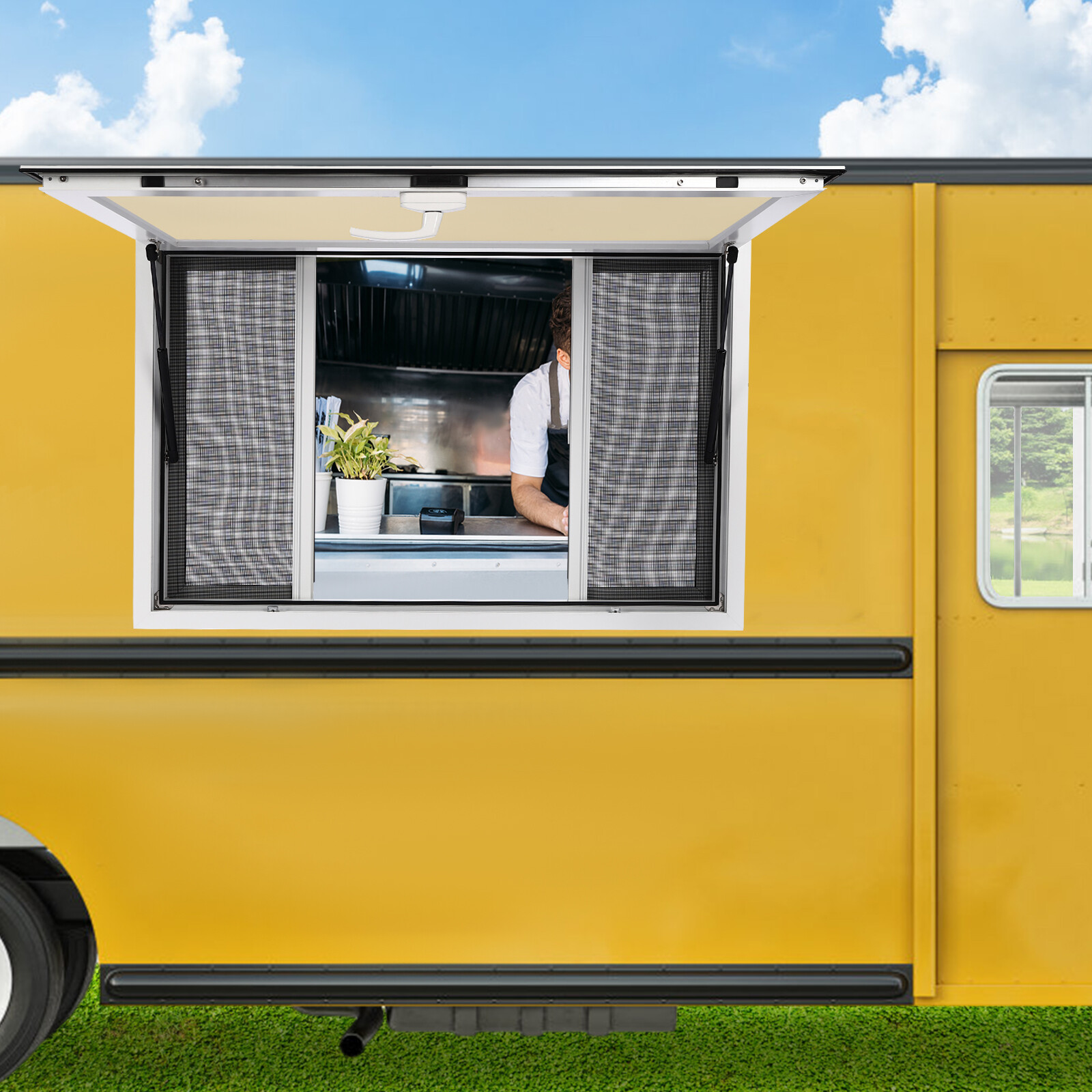 white Concession Window Awning Food Truck Service Screen Trailer Serving Window