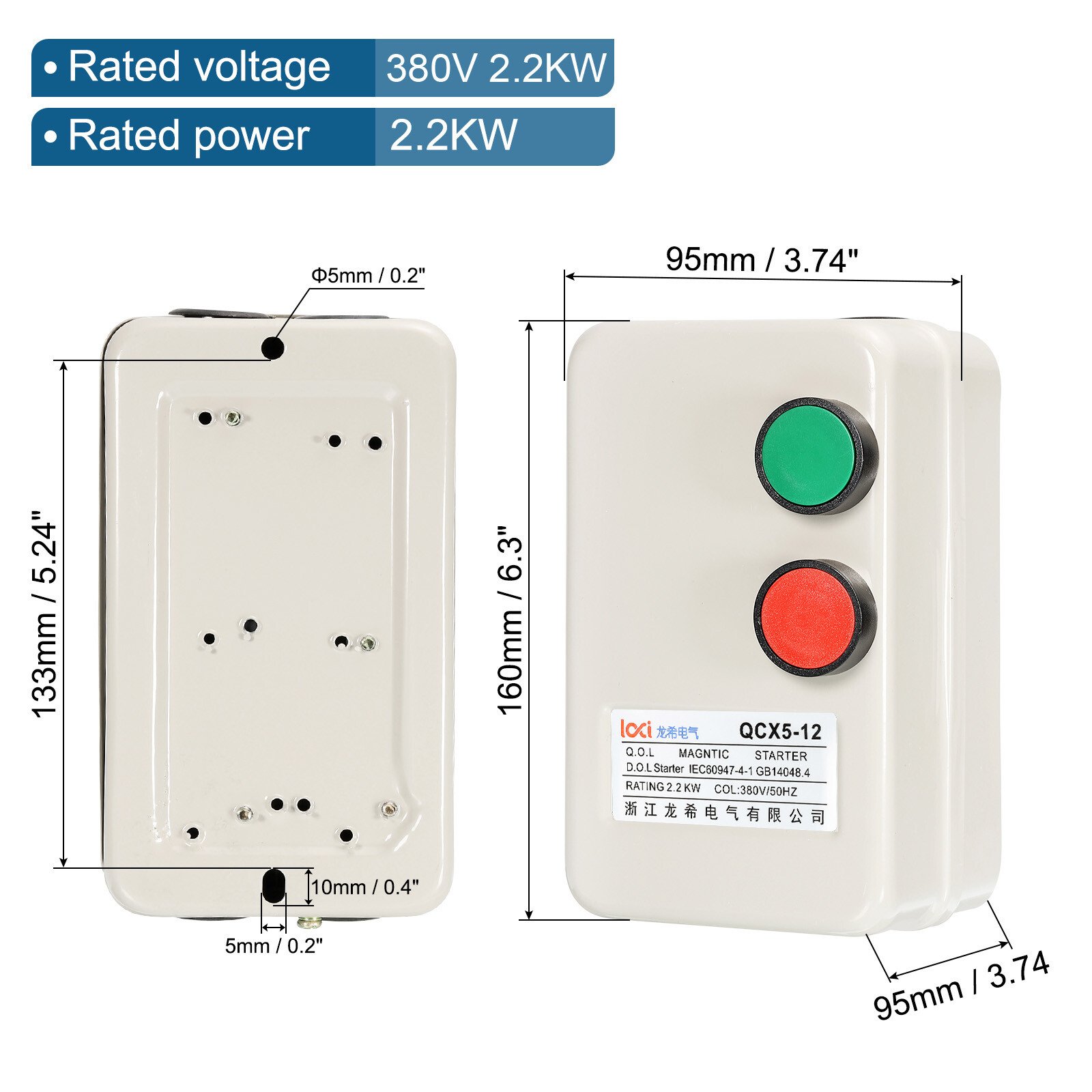 Magnetic Electric Motor Starter 380V 2.2KW 3HP 3 Phase Magnetic Switch